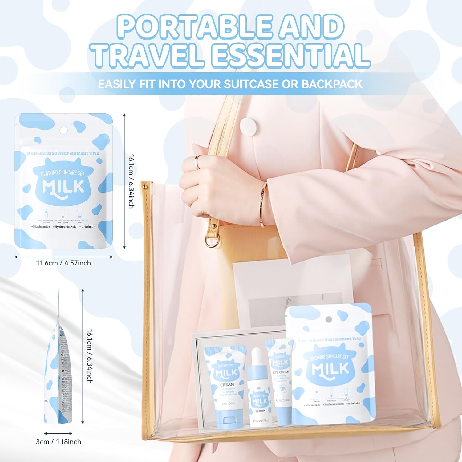 Mini ensemble de soins de la peau au lait 3 pièces, cadeau pour adolescents-avec sérum, crème pour les yeux et crème, Mini Kit de soins de la peau de voyage pour adolescents – Image 8