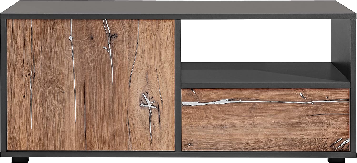 Table basse Orvieto, chêne anthracite noir, portes, pieds, étagère – Image 5