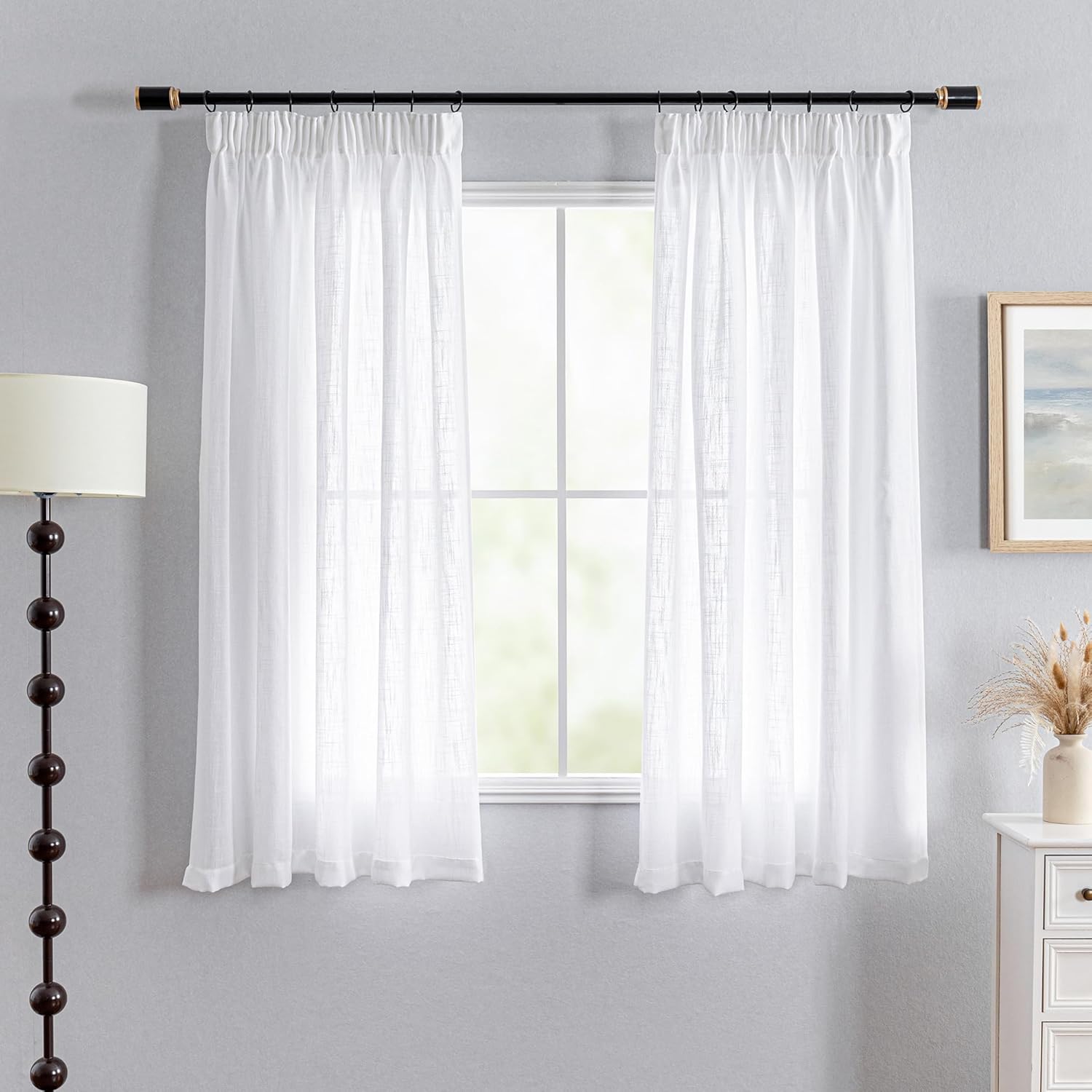 MYSKY HOME Rideau de Salon à Bande Volante - Boucle Courte Aspect Lin Semi-Transparent pour Chambre d'Enfant - Lot de 2, H 160 x L 140 cm, Blanc – Image 3