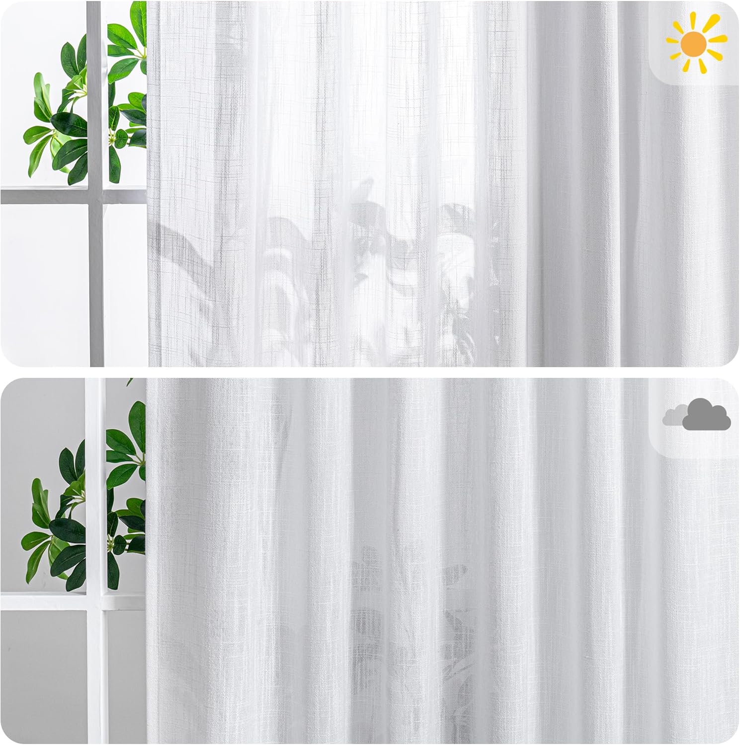 MYSKY HOME Rideau de Salon à Bande Volante - Boucle Courte Aspect Lin Semi-Transparent pour Chambre d'Enfant - Lot de 2, H 160 x L 140 cm, Blanc – Image 4