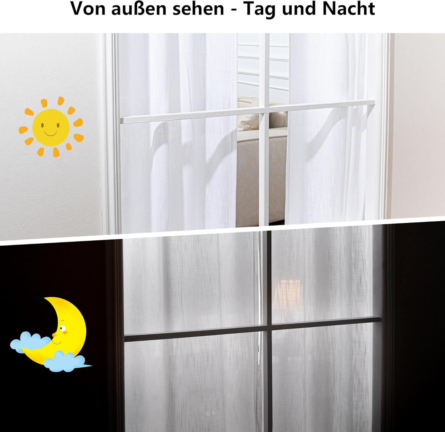 MYSKY HOME Rideau de Salon à Bande Volante - Boucle Courte Aspect Lin Semi-Transparent pour Chambre d'Enfant - Lot de 2, H 160 x L 140 cm, Blanc – Image 5