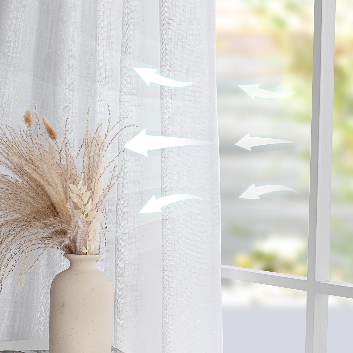 MYSKY HOME Rideau de Salon à Bande Volante - Boucle Courte Aspect Lin Semi-Transparent pour Chambre d'Enfant - Lot de 2, H 160 x L 140 cm, Blanc – Image 8
