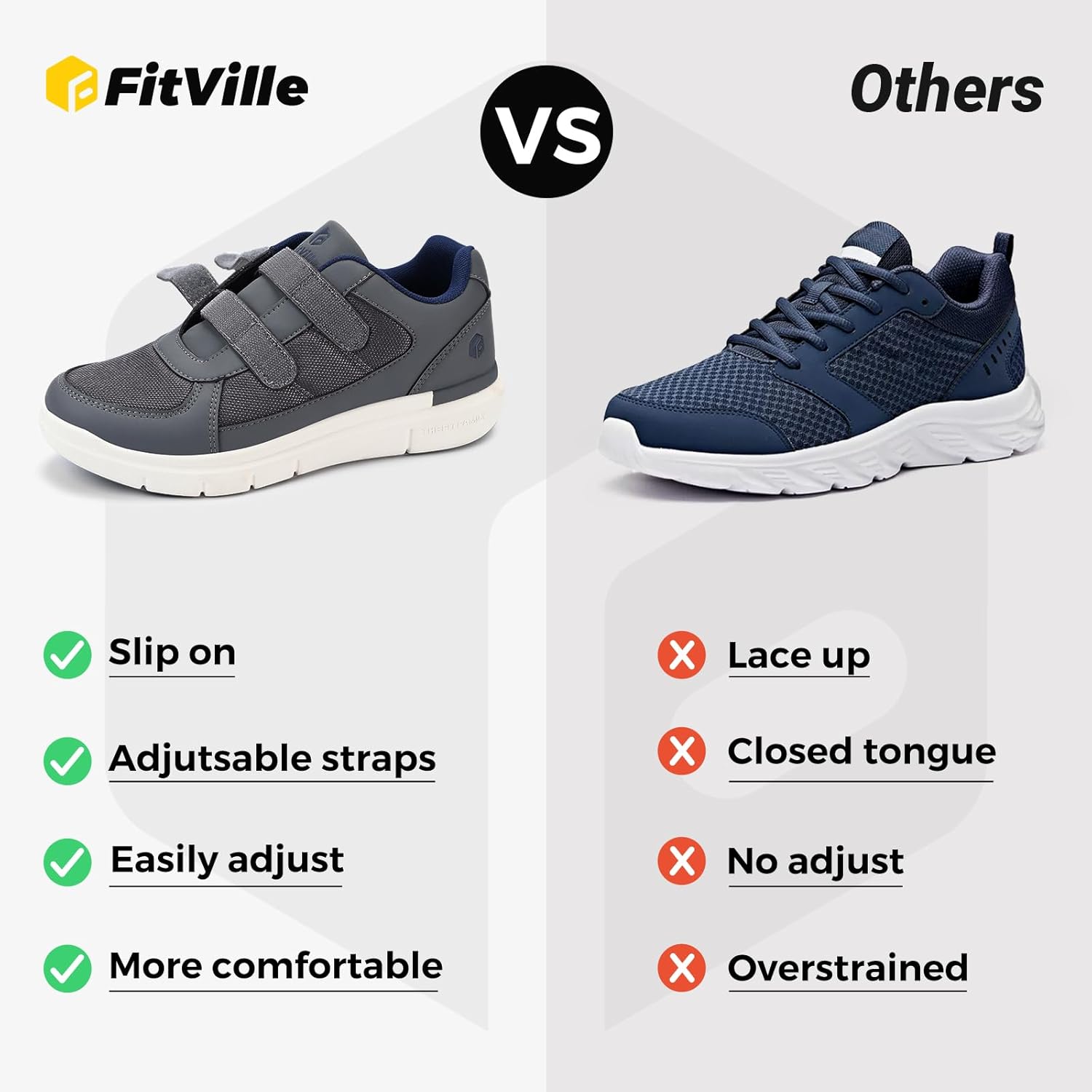 FitVille Chaussures Larges pour Hommes Basket Scratch Confortables Chaussures de Marche pour Pieds Sensibles – Image 7