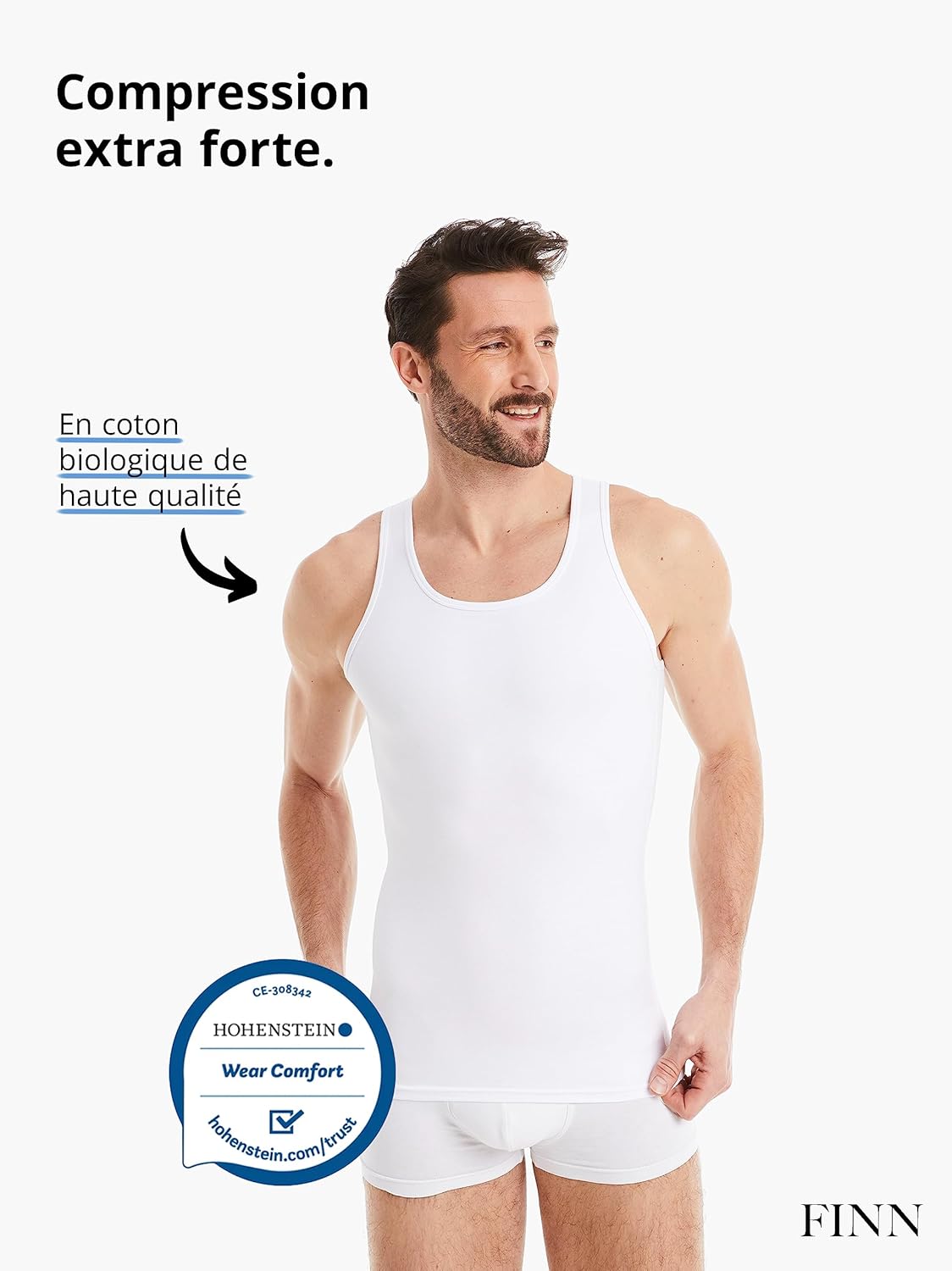 FINN Débardeur gainant pour homme – Sans manches en coton – Maillot de corps de compression pour un ventre plus plat – Image 4