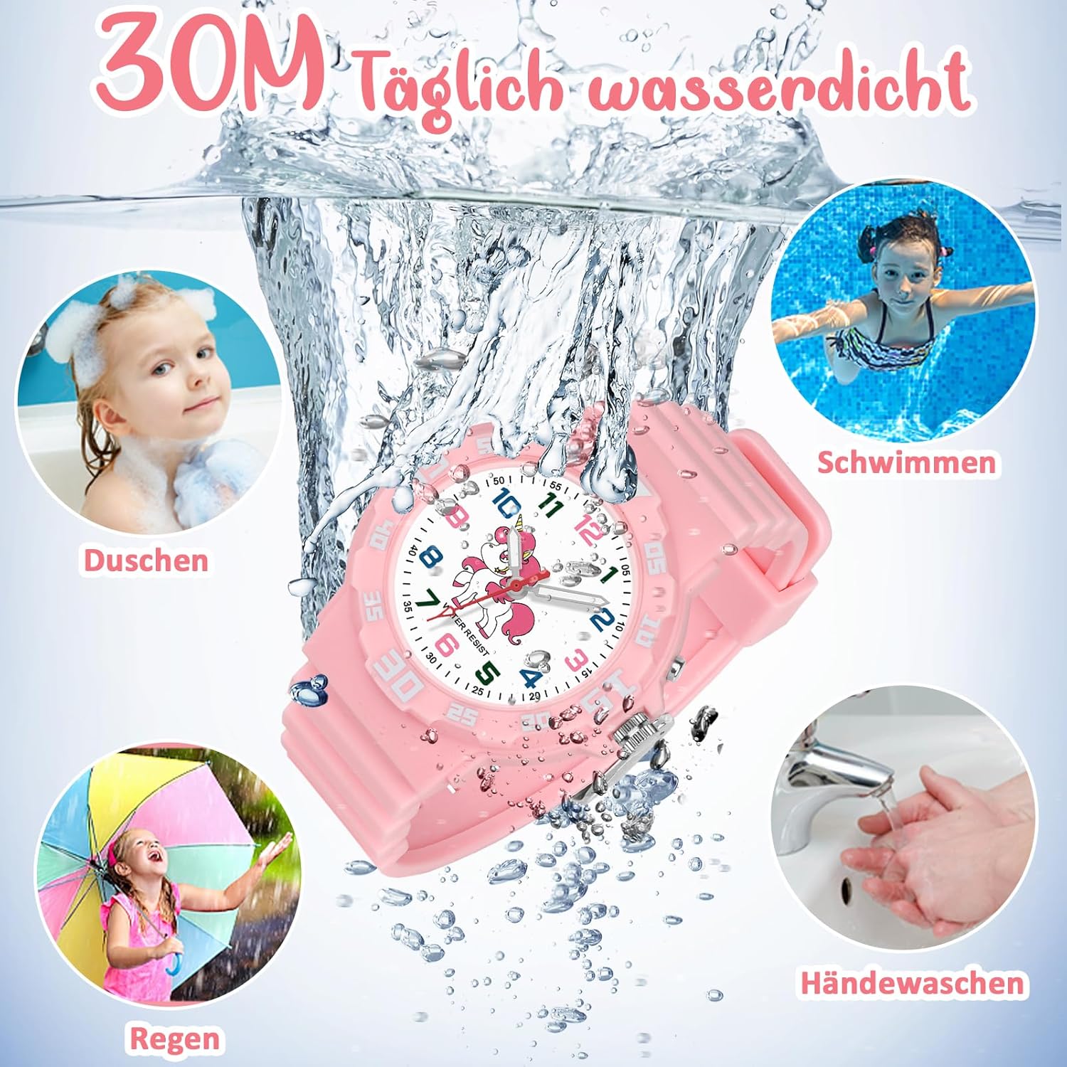 Montre pour enfants avec veilleuse Licorne Montres Filles Montre analogique pour enfants Garçons Filles Montre étanche 30 m pour 4-12 ans Facile à lire l'heure ou cadeaux pour enfants – Image 4