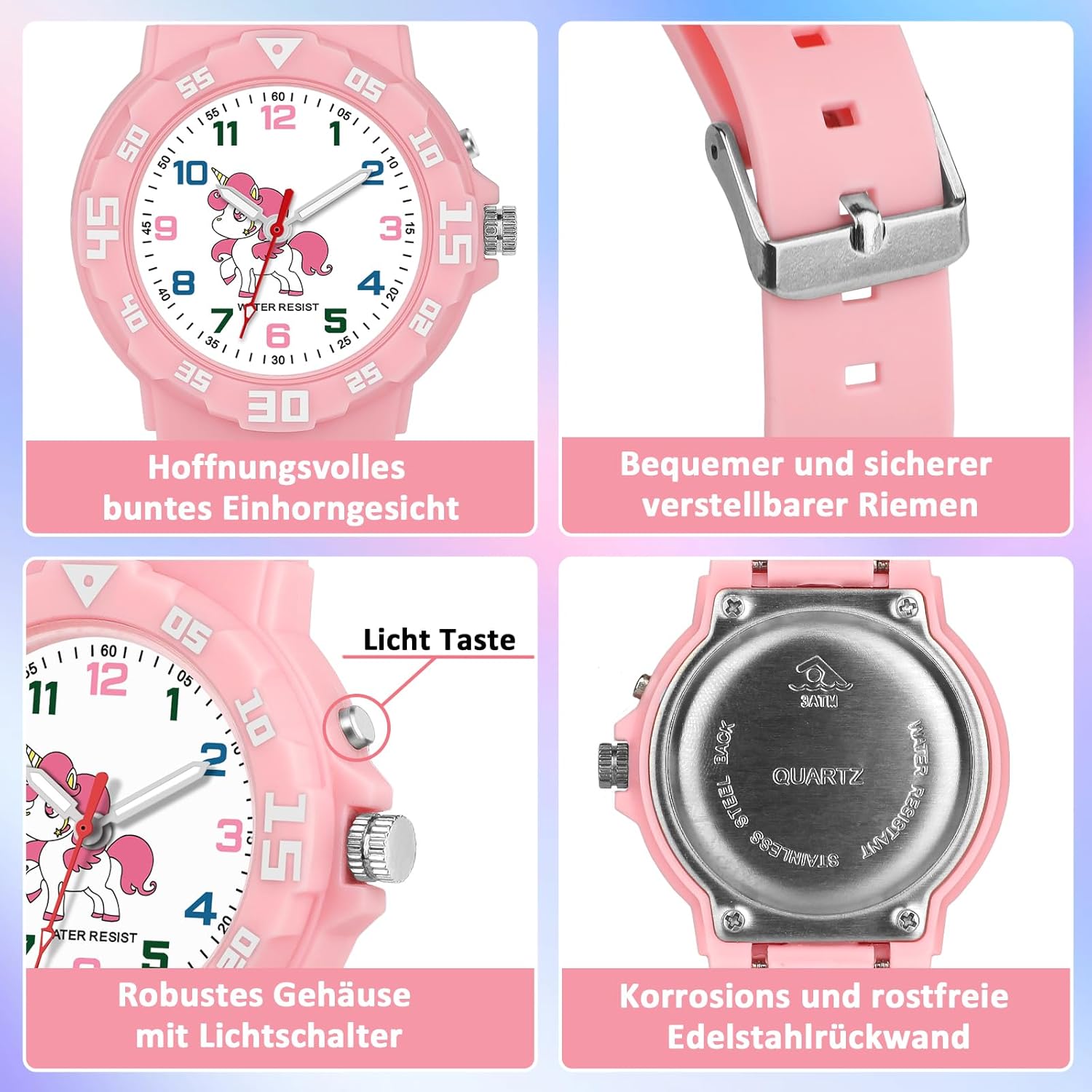 Montre pour enfants avec veilleuse Licorne Montres Filles Montre analogique pour enfants Garçons Filles Montre étanche 30 m pour 4-12 ans Facile à lire l'heure ou cadeaux pour enfants – Image 7
