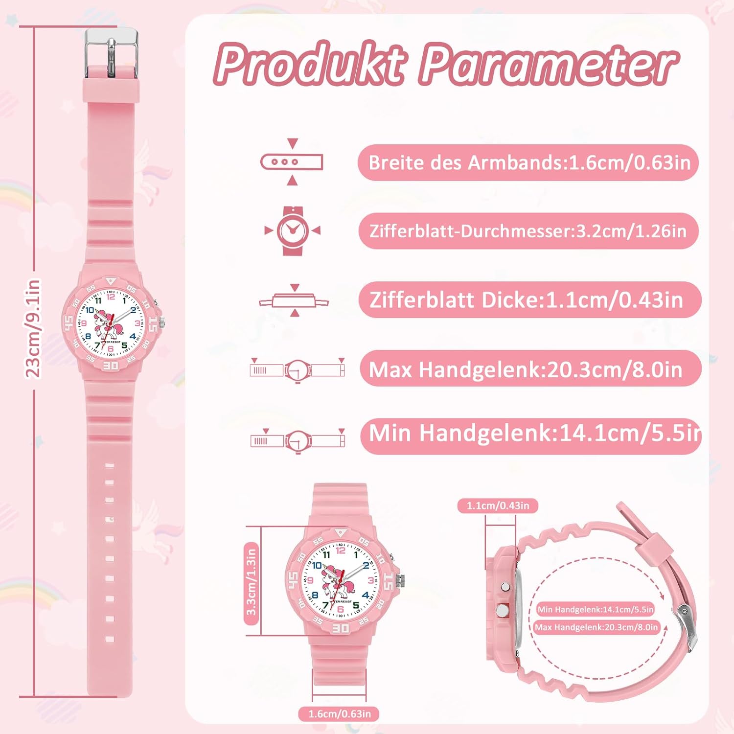 Montre pour enfants avec veilleuse Licorne Montres Filles Montre analogique pour enfants Garçons Filles Montre étanche 30 m pour 4-12 ans Facile à lire l'heure ou cadeaux pour enfants – Image 8
