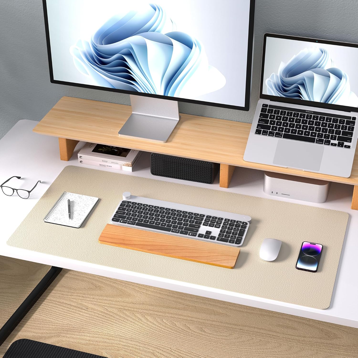 Protecteur de sous-main en cuir, tapis de souris, sous-main en cuir PU antidérapant, sous-main pour ordinateur portable, bloc-notes de bureau étanche pour le bureau et la maison (31,5" x 15,7", beige) – Image 9