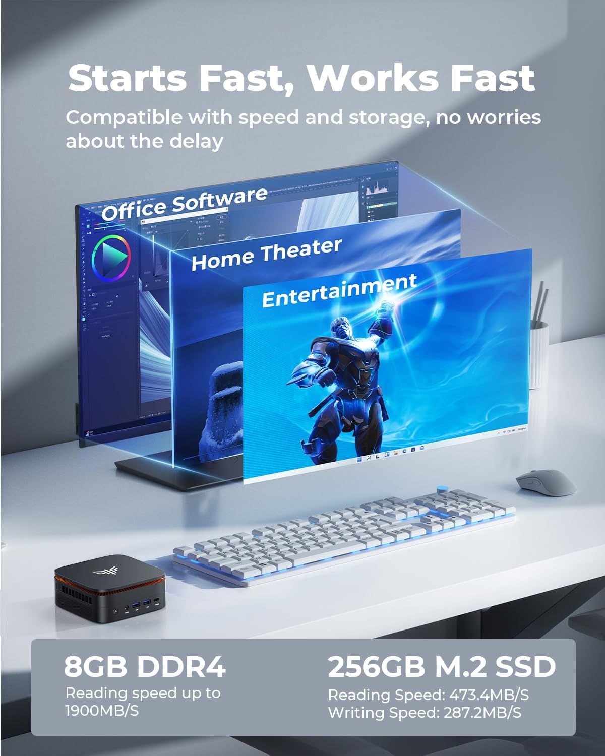 NiPoGi Pinova P1 Mini PC AMD Ryzen 3250U W11 Pro (2C/4T, Max 3,5 GHz, mieux que 3200U/N100) 8 Go de RAM DDR4 + 256 Go SSD, triple écran 4K (HDMI 2.0 + Type-C + DP1.4) WiFi5/BT4.2/LAN, ordinateur de bureau – Image 5