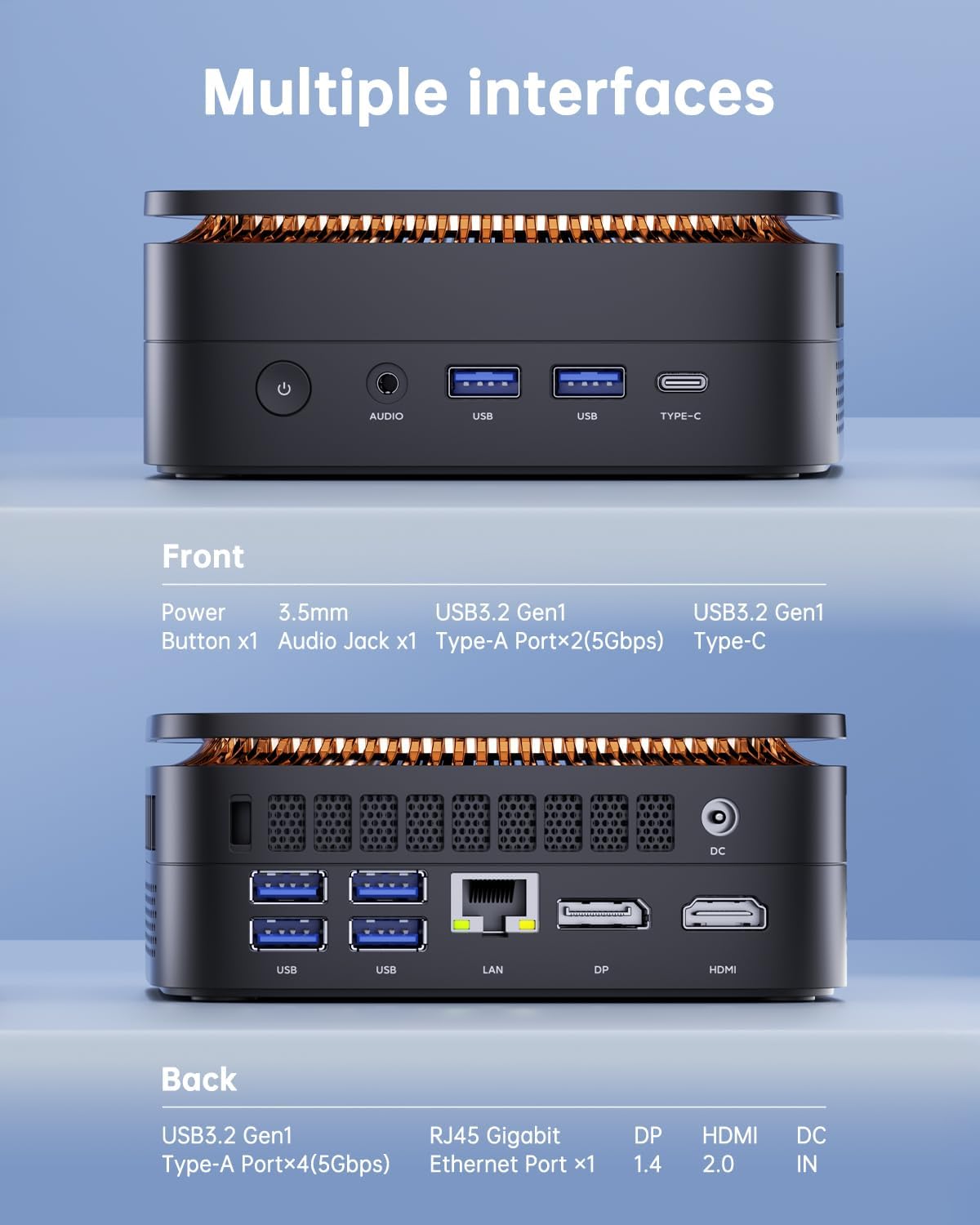 NiPoGi Pinova P1 Mini PC AMD Ryzen 3250U W11 Pro (2C/4T, Max 3,5 GHz, mieux que 3200U/N100) 8 Go de RAM DDR4 + 256 Go SSD, triple écran 4K (HDMI 2.0 + Type-C + DP1.4) WiFi5/BT4.2/LAN, ordinateur de bureau – Image 7