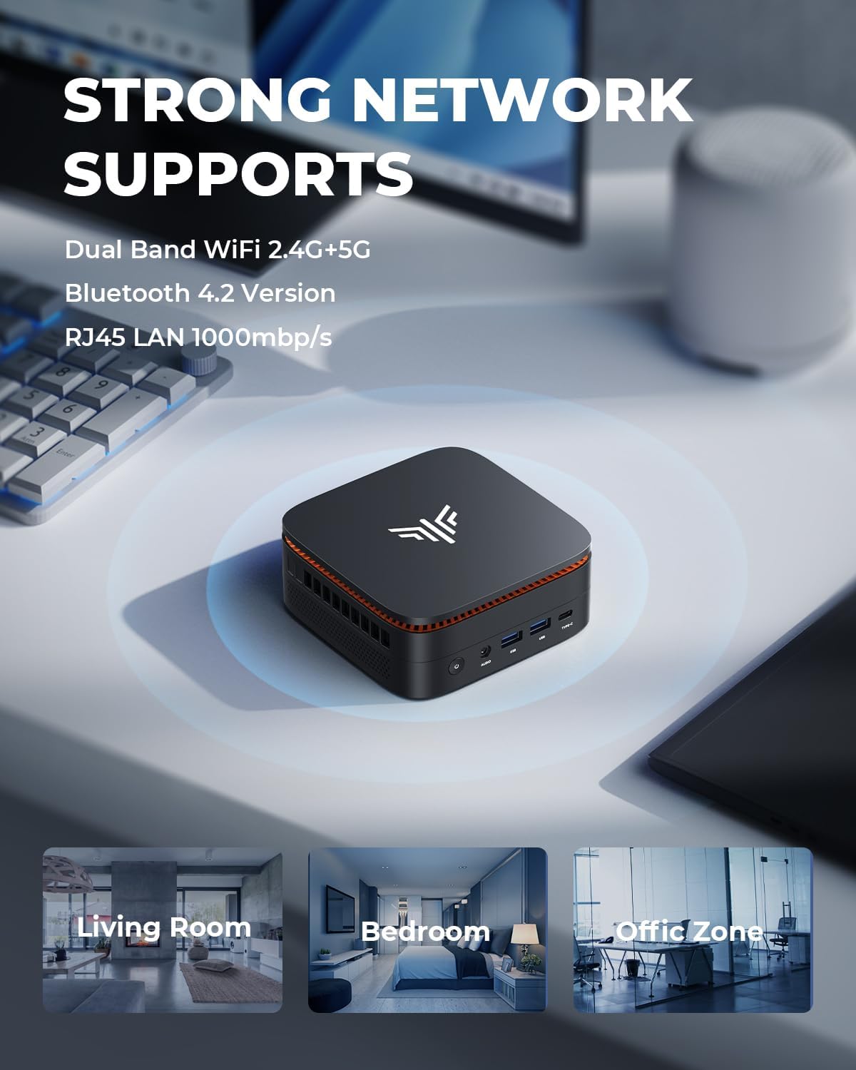 NiPoGi Pinova P1 Mini PC AMD Ryzen 3250U W11 Pro (2C/4T, Max 3,5 GHz, mieux que 3200U/N100) 8 Go de RAM DDR4 + 256 Go SSD, triple écran 4K (HDMI 2.0 + Type-C + DP1.4) WiFi5/BT4.2/LAN, ordinateur de bureau – Image 8
