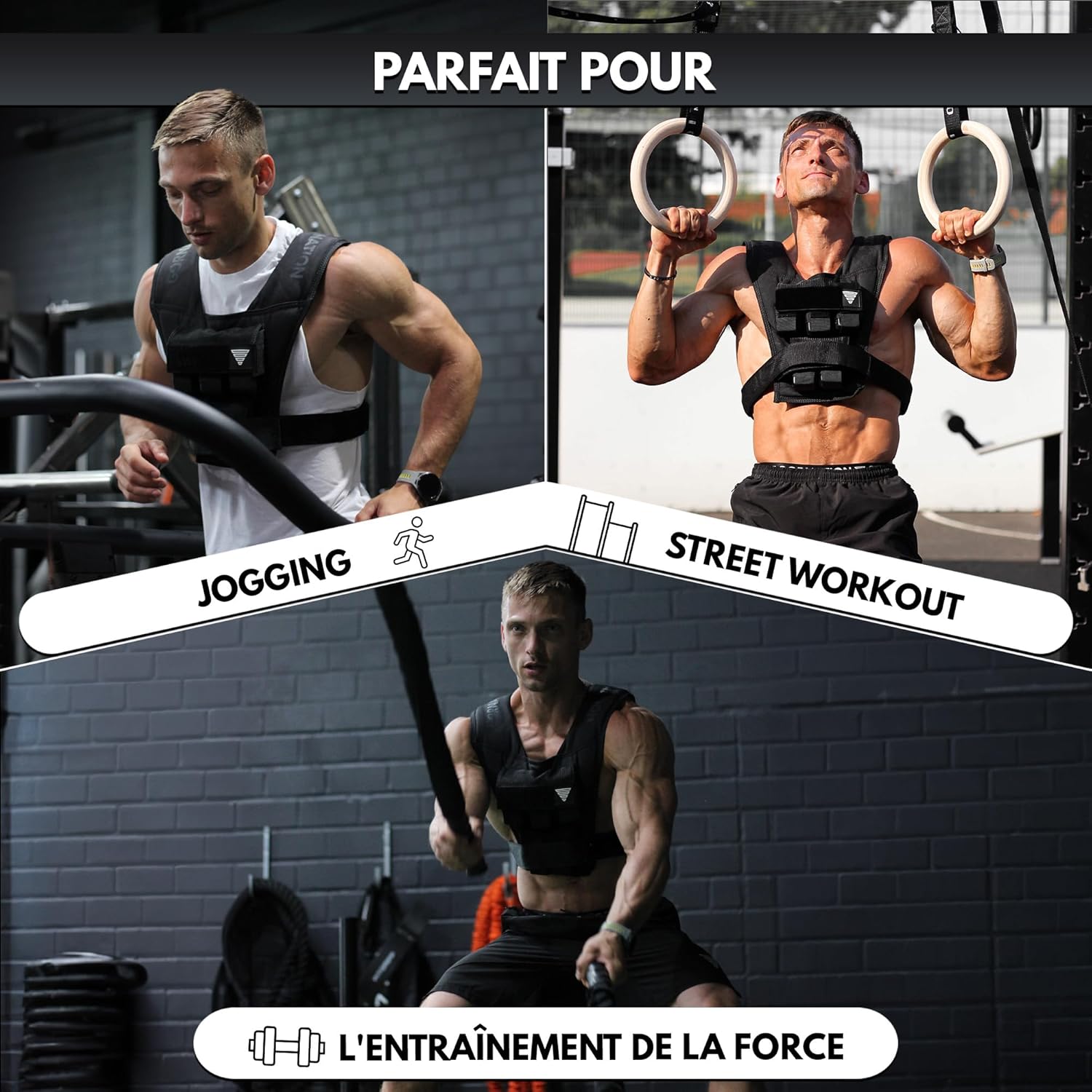 GORNATION Gilet lesté, poids compact réglable pour l'entraînement de force, entraînement de rue, gilet de sport lesté pour hommes et femmes – Image 3