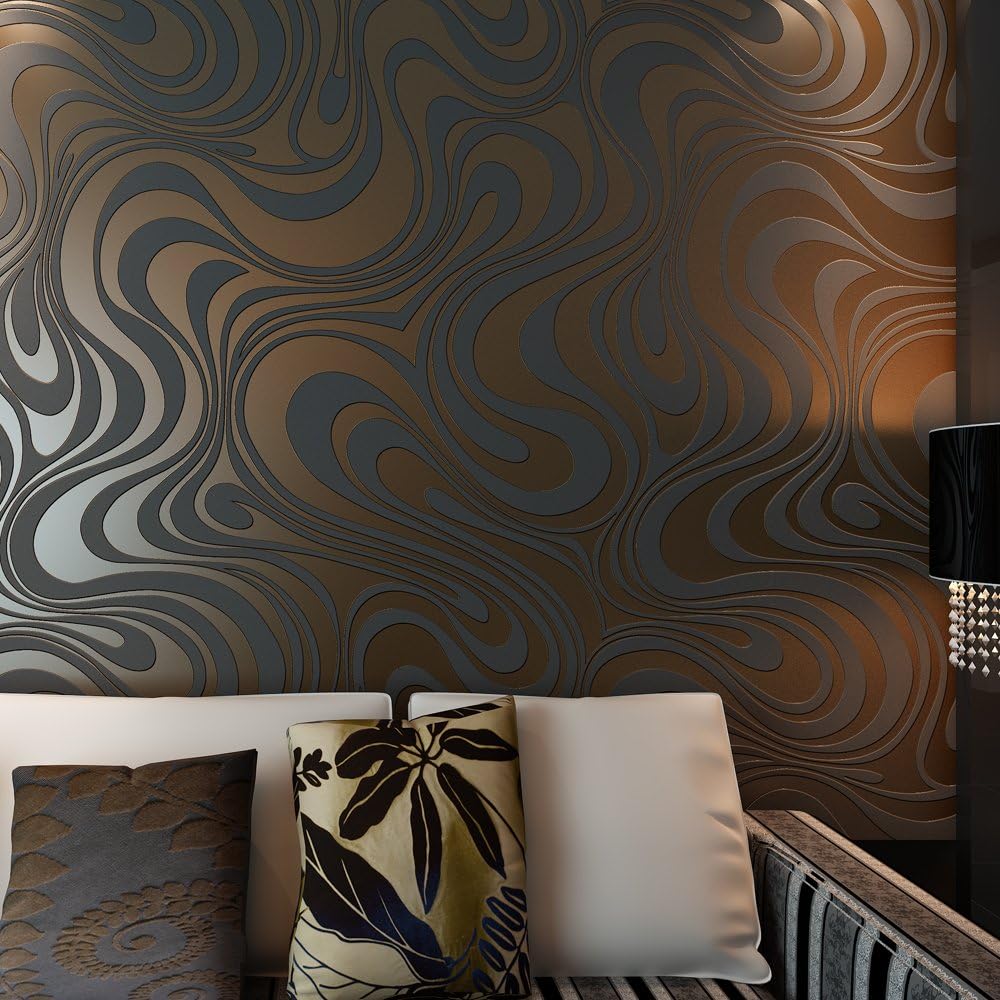 Rouleau de papier peint ondulé rayé abstrait 3D moderne non collé pour salon chambre à coucher couleur marron noir 0,7 m (2,29' de largeur) x 8,45 m (27,56' de longueur) = 5,88 ㎡ – Image 3