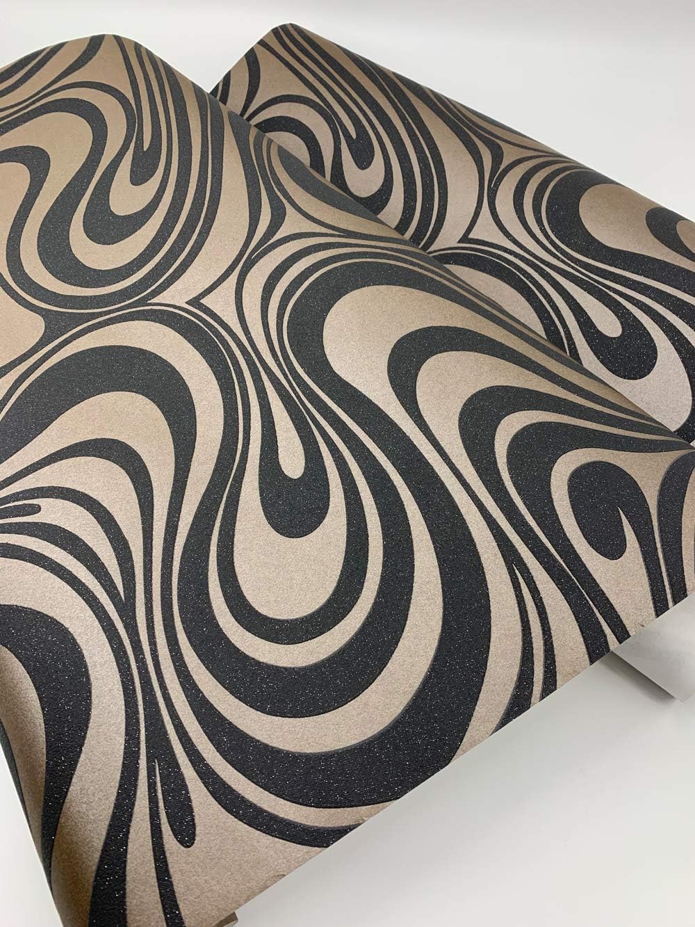 Rouleau de papier peint ondulé rayé abstrait 3D moderne non collé pour salon chambre à coucher couleur marron noir 0,7 m (2,29' de largeur) x 8,45 m (27,56' de longueur) = 5,88 ㎡ – Image 7