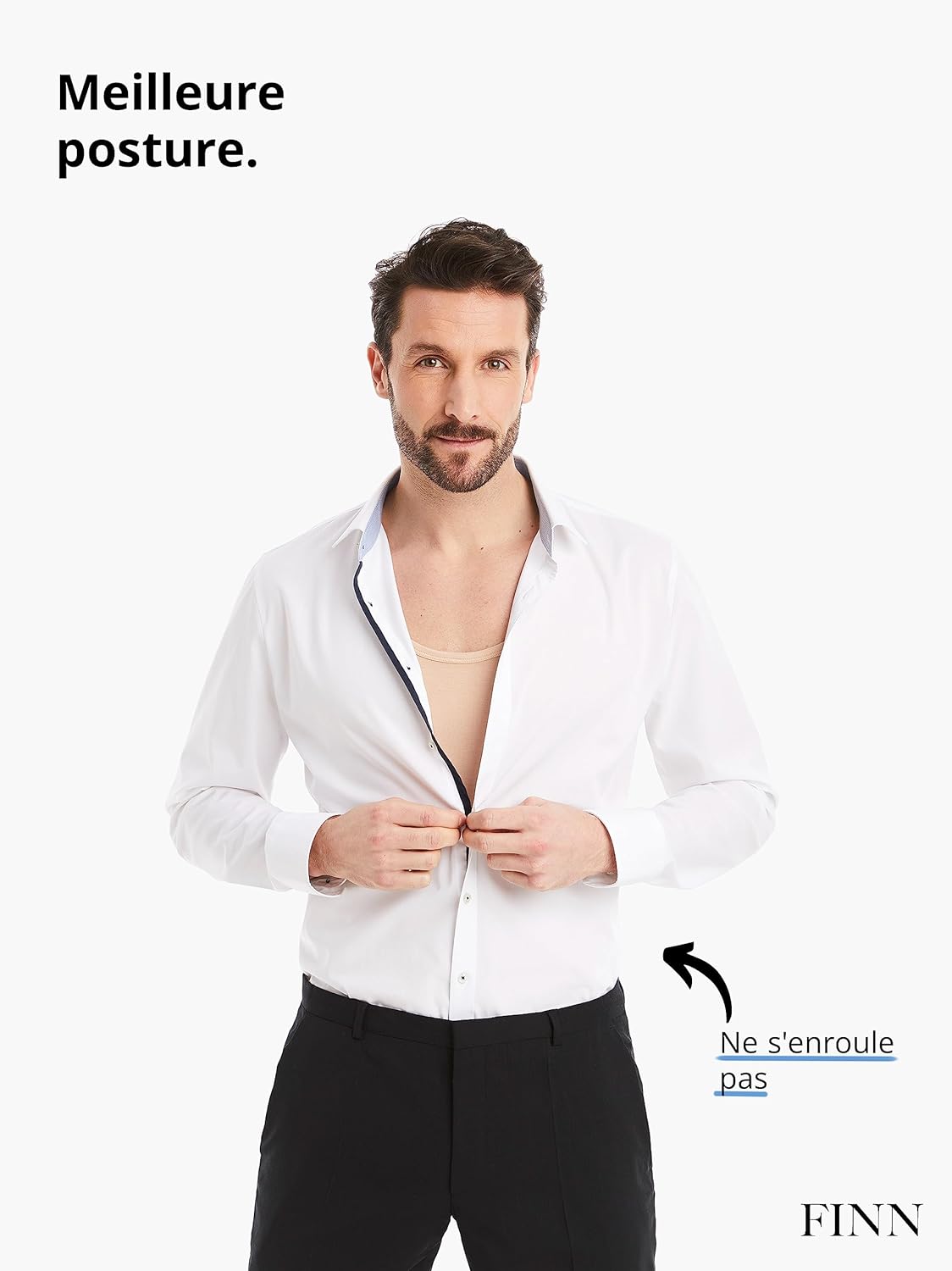 FINN T-shirt gainant à manches courtes et col en V pour homme, chemise de compression en coton pour ventre plat – Image 5