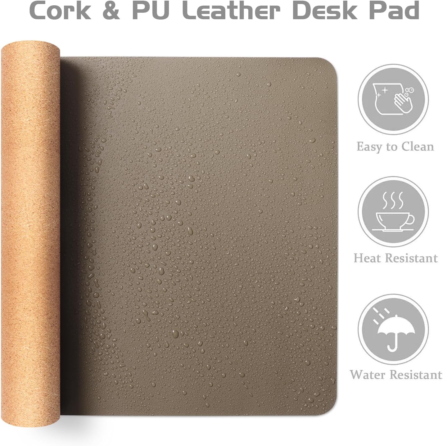 Aothia Sous-main de bureau en liège, double face en liège naturel et cuir PU, tapis de souris/protecteur de table, facile à nettoyer, imperméable pour bureau/maison (café, 65 x 35 cm) – Image 3