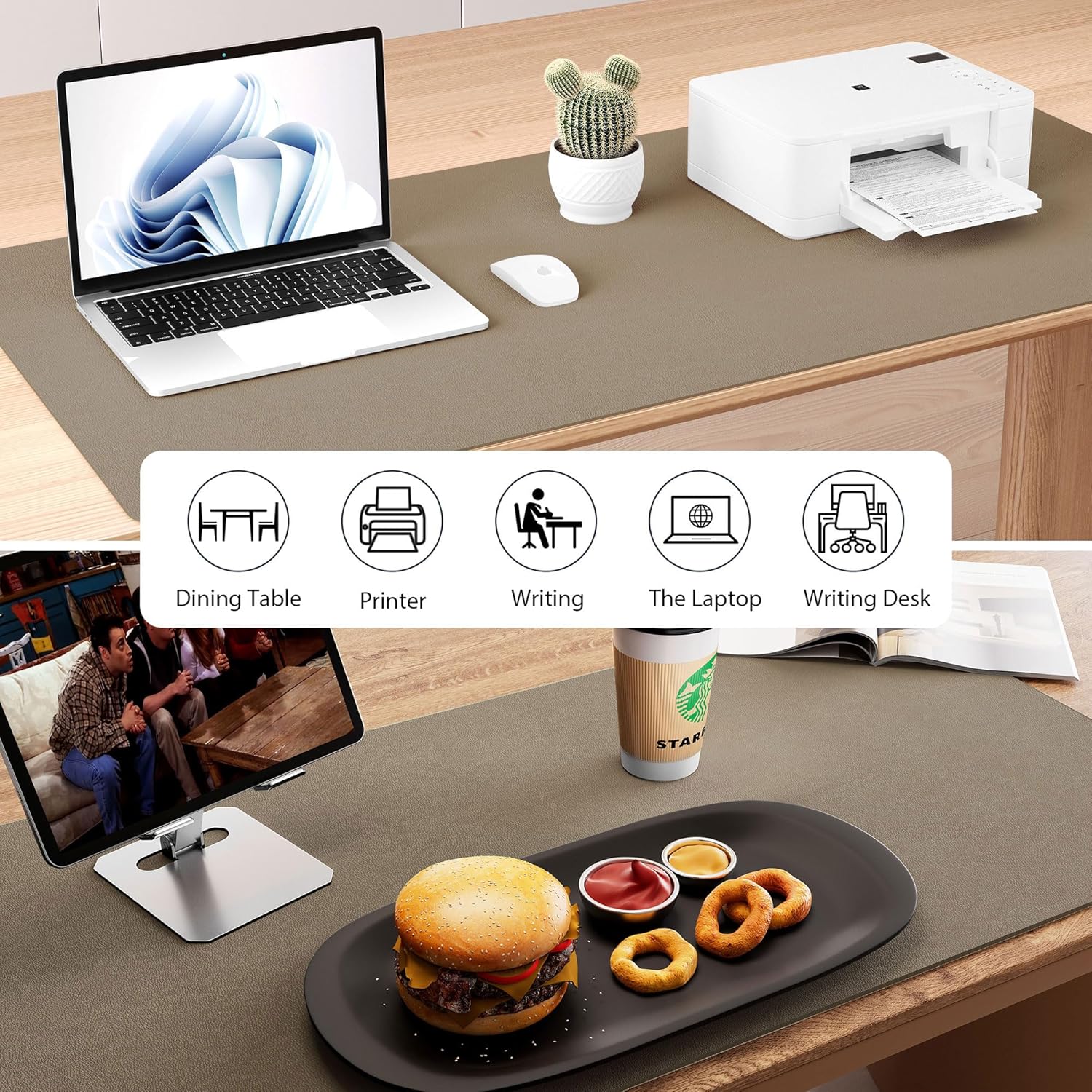 Aothia Sous-main de bureau en liège, double face en liège naturel et cuir PU, tapis de souris/protecteur de table, facile à nettoyer, imperméable pour bureau/maison (café, 65 x 35 cm) – Image 8