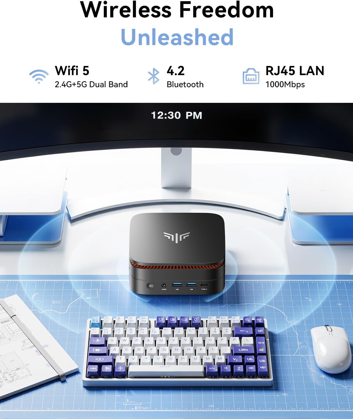 NiPoGi Pinova P1 Mini PC AMD Ryzen 4300U W11 Pro (4C/4T, Max 3,7 GHz, mieux que 3500U/N150/N97) 16 Go de RAM DDR4 + 256 Go SSD, triple écran 4K à 60 Hz (HDMI 2.0+Type-C+DP 1.4) WiFi5/WiFi BT4.2/L AN – Image 9
