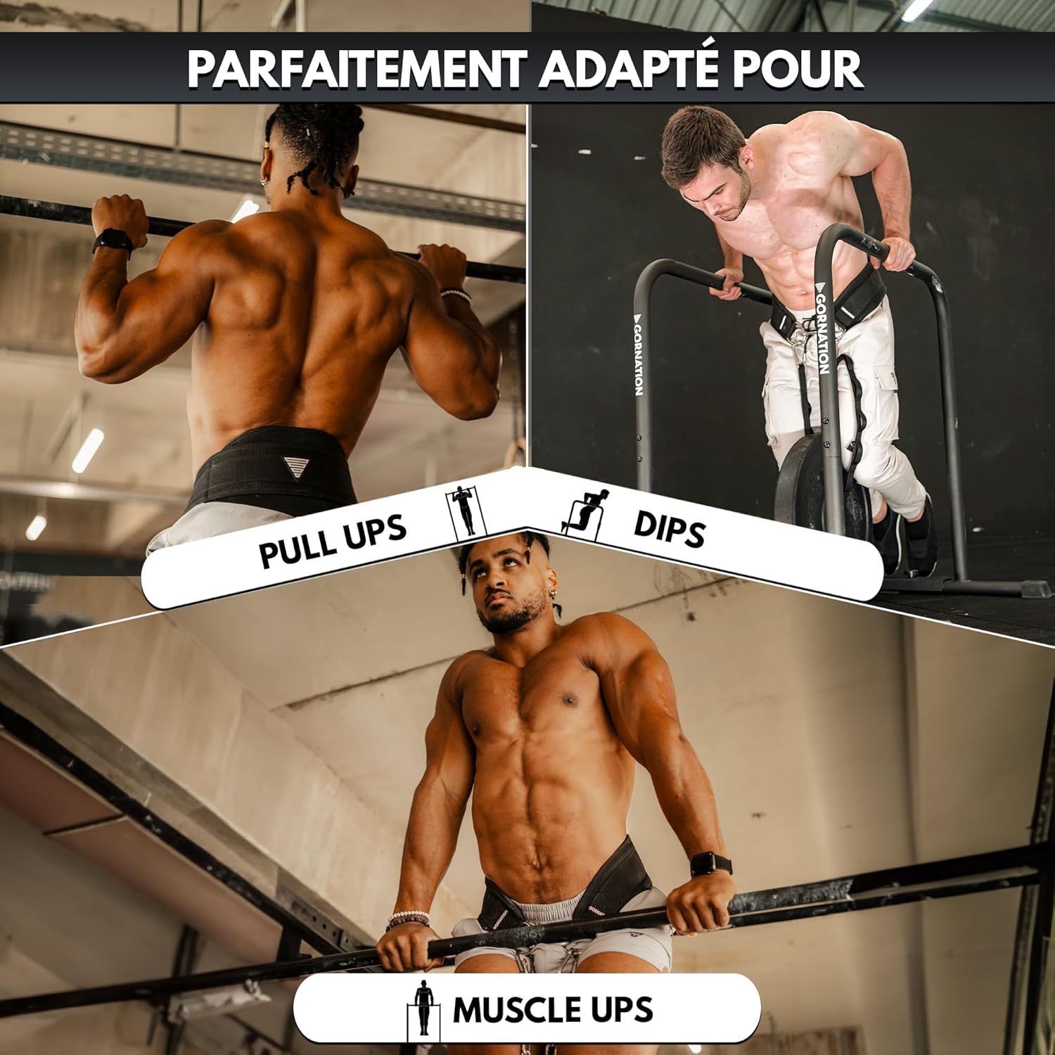 GORNATION Ceinture de musculation jusqu'à 1000 kg de charge, fixation d'un poids supplémentaire avec chaîne ou corde, entraînement de rue et fitness, ceinture de musculation en acier inoxydable – Image 3