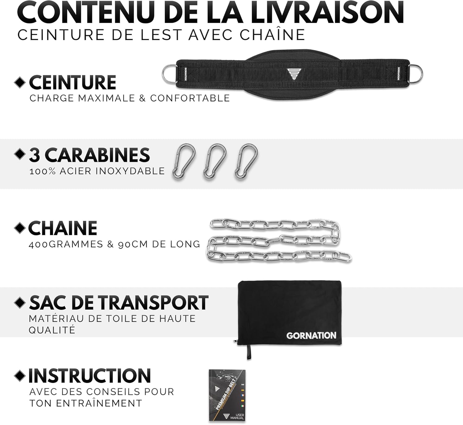 GORNATION Ceinture de musculation jusqu'à 1000 kg de charge, fixation d'un poids supplémentaire avec chaîne ou corde, entraînement de rue et fitness, ceinture de musculation en acier inoxydable – Image 6