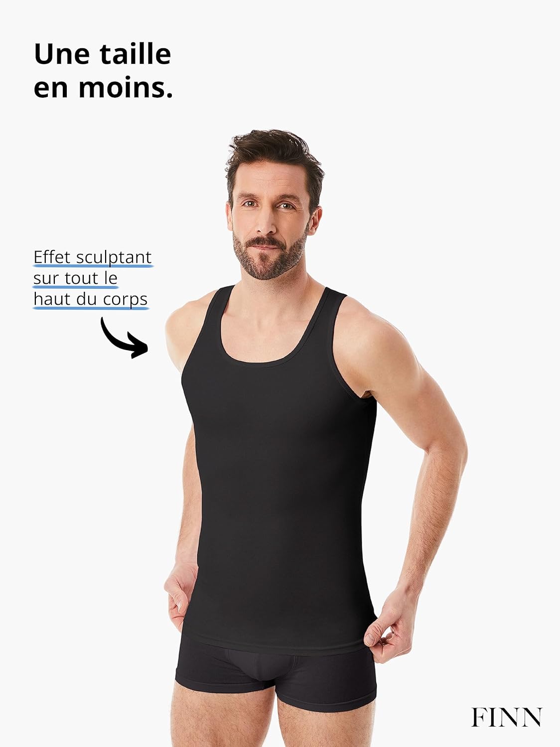 FINN Débardeur gainant pour homme – Sans manches en coton – Maillot de corps de compression pour un ventre plus plat – Image 3