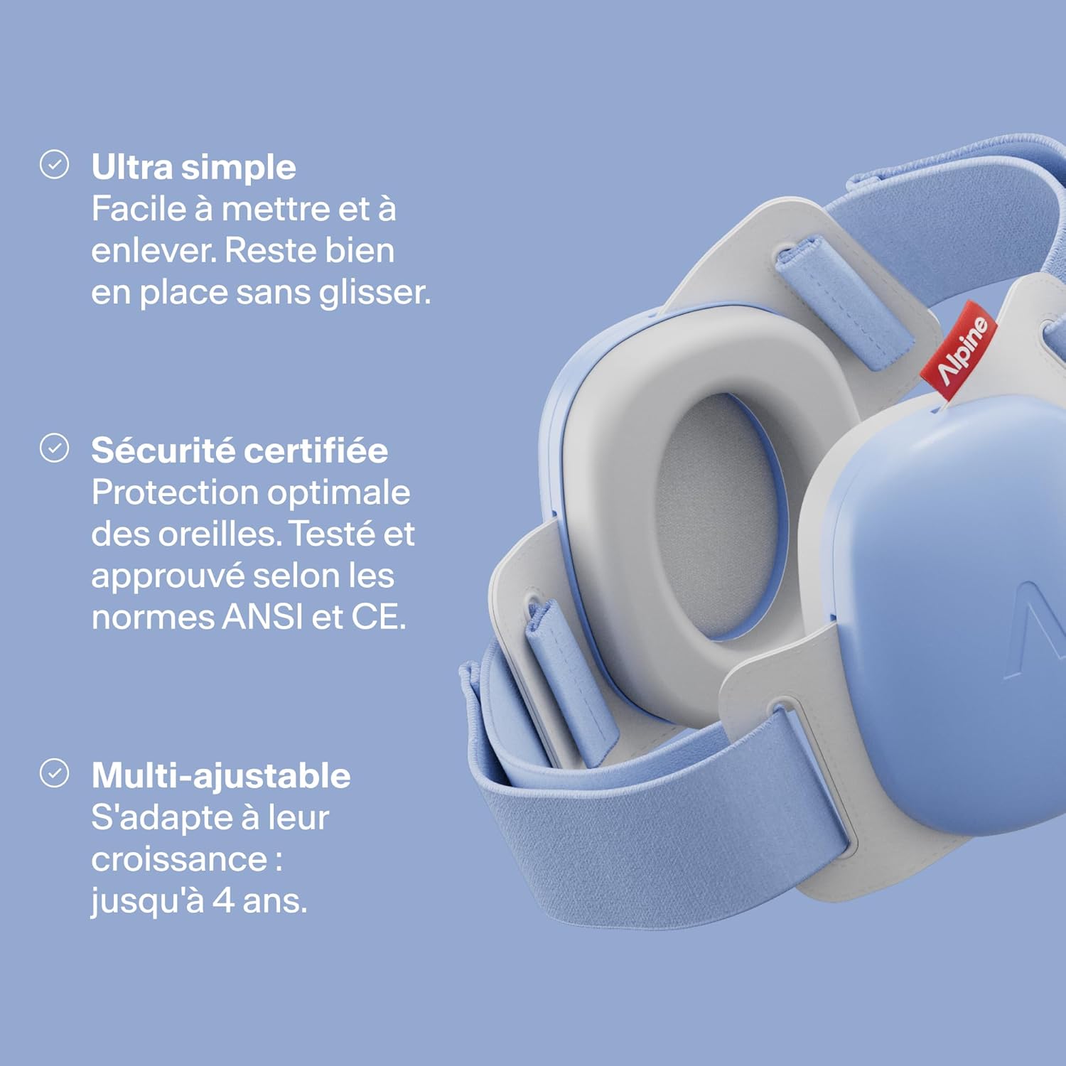 Alpine Muffy Baby Comfort – Certifié CE, bandeau unique pour un ajustement sûr et confortable, protection auditive pour les enfants jusqu'à 4 ans, réduction sonore de 24 dB, bleu – Image 4