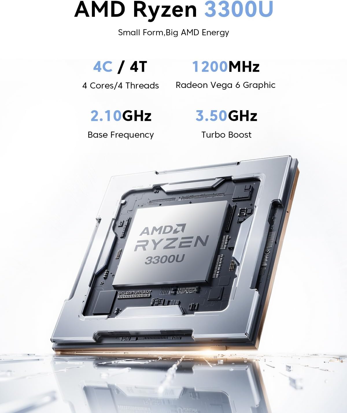 NiPoGi Pinova P1 Mini PC W11 Pro AмD Ryzen 3300U (3,5 GHz, mieux que AMD 3200U/100) 16 Go de RAM DDR4 512 Go SSD, ordinateur de bureau 4K UHD triple écran (HDMI 2.0+DP 1.4+Type-C)/WiFi5/BT4.2/RJ45 VESA – Image 4