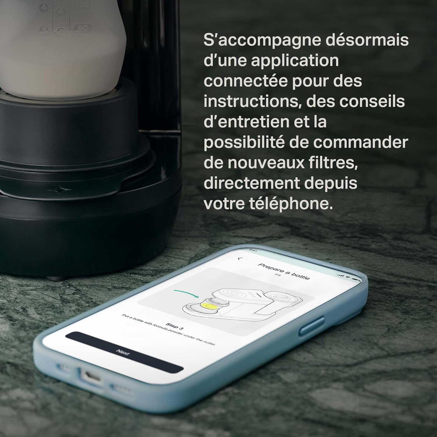 Tommee Tippee Perfect Prep, fabricant de biberons, prépare un biberon de lait pour bébé en 90 secondes*, de jour comme de nuit, avec filtre à eau antibactérien et application connectée – Image 7