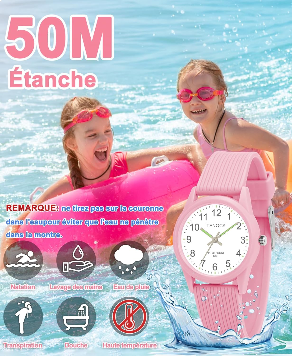 Montre pour enfants étanche jusqu'à 50 m – Apprentissage de l'heure facile à lire pour garçons et filles de 4 à 12 ans – Excellent cadeau d'anniversaire – Image 3