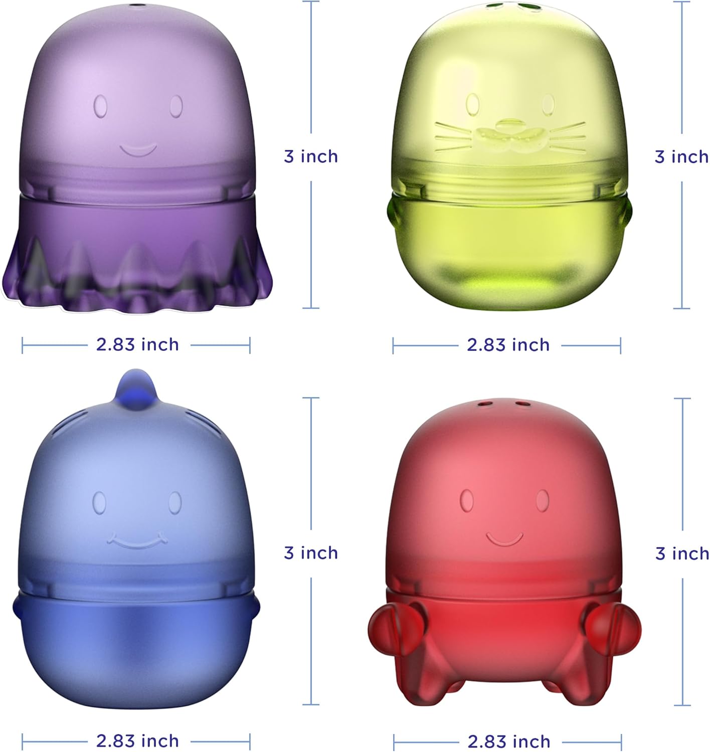 Ubbi Lot de 4 jouets de bain translucides interchangeables pour bébé et tout-petit, jouets de baignoire colorés à mélanger et assortir pour bébé – Image 3