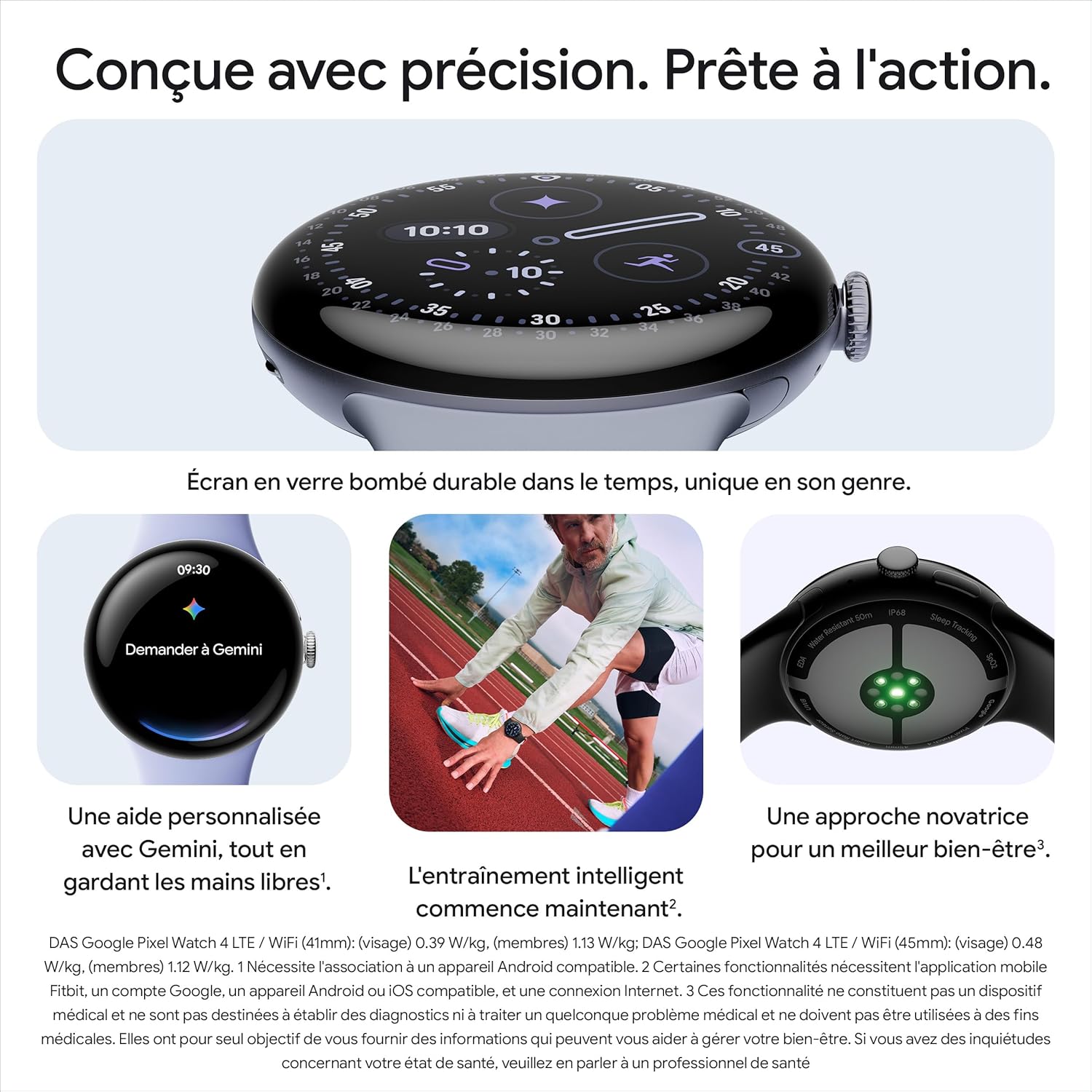 Google Pixel Watch 4 (41 mm) - Montre intelligente Android, suivi complet des données de santé et de remise en forme - Boîtier en aluminium noir mat - Bracelet sport noir volcanique - LTE – Image 6