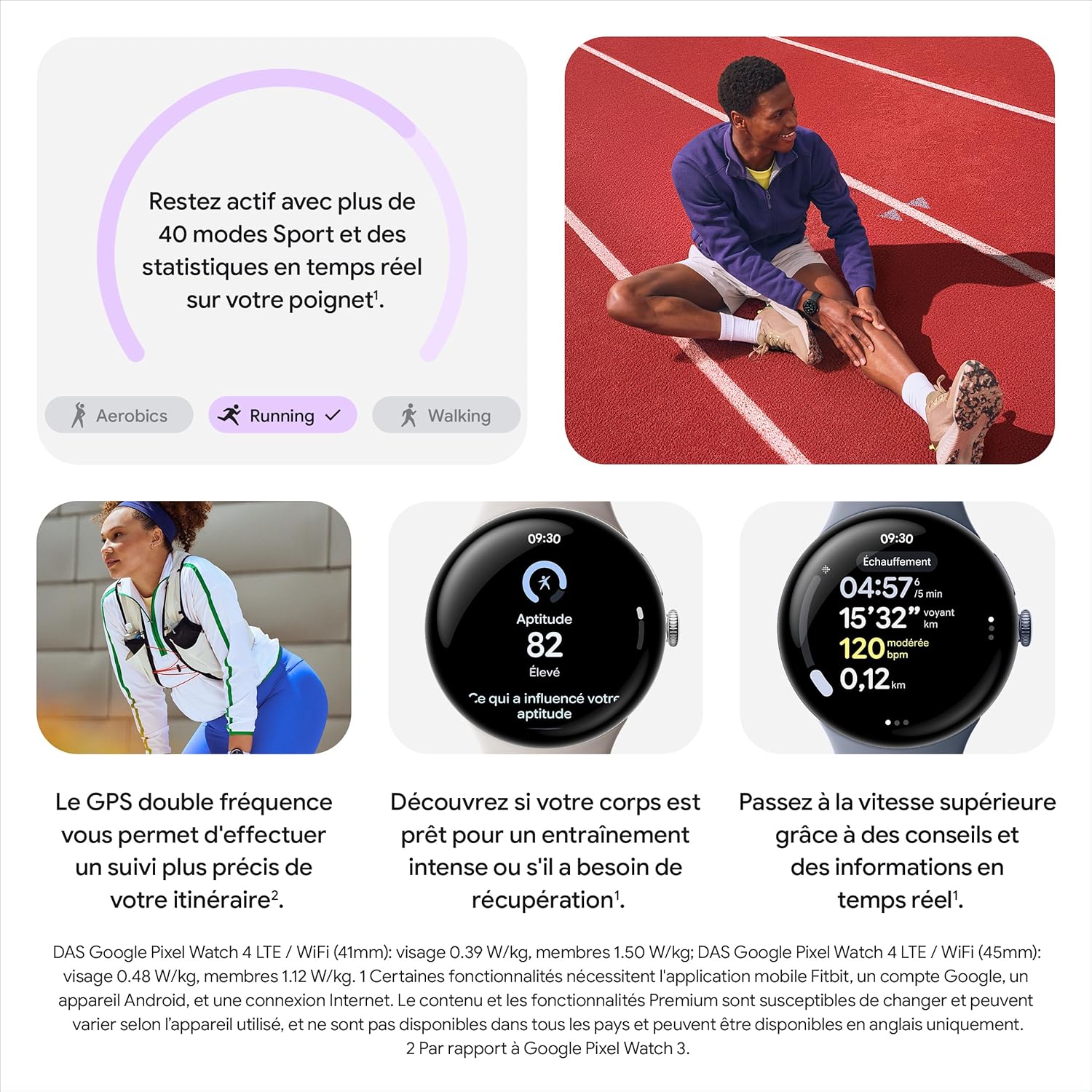 Google Pixel Watch 4 (41 mm) - Montre intelligente Android, suivi complet des données de santé et de remise en forme - Boîtier en aluminium noir mat - Bracelet sport noir volcanique - LTE – Image 8