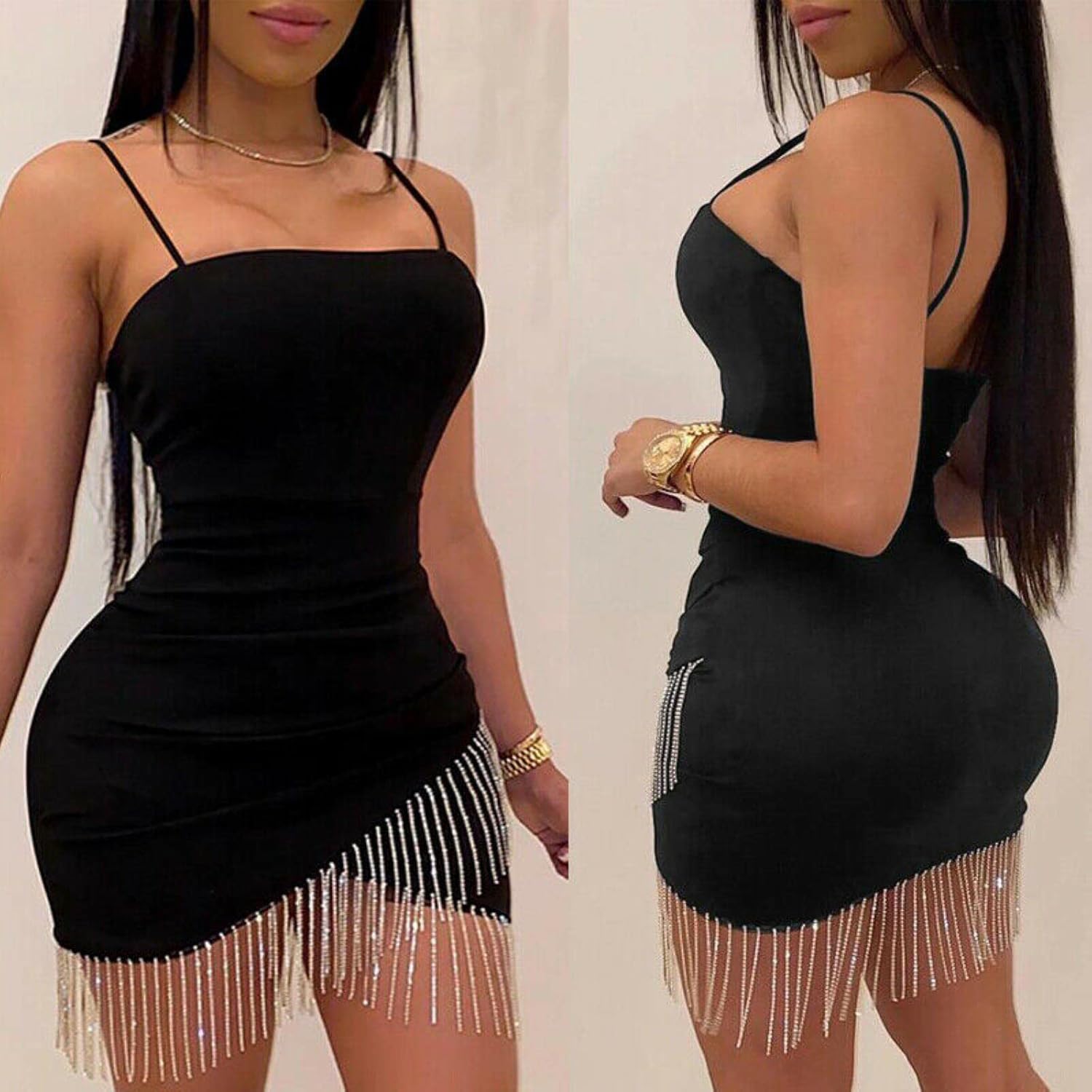 SHANHE Femmes Sexy Mode Moulante Glands Soirée Bal Nouveau en Robe Club Bandage Court Mini Vêtements pour Femmes Robes-Noir, S – Image 6