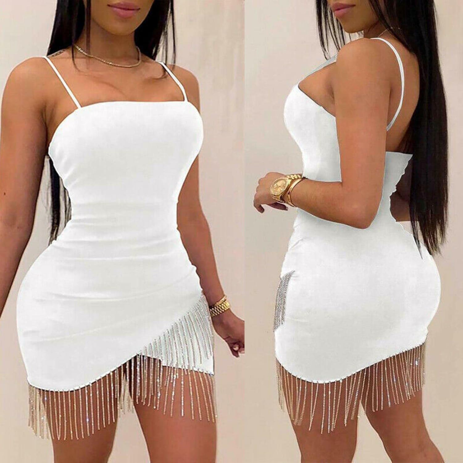 SHANHE Femmes Sexy Mode Moulante Glands Soirée Bal Nouveau en Robe Club Bandage Court Mini Vêtements pour Femmes Robes-Noir, S – Image 7