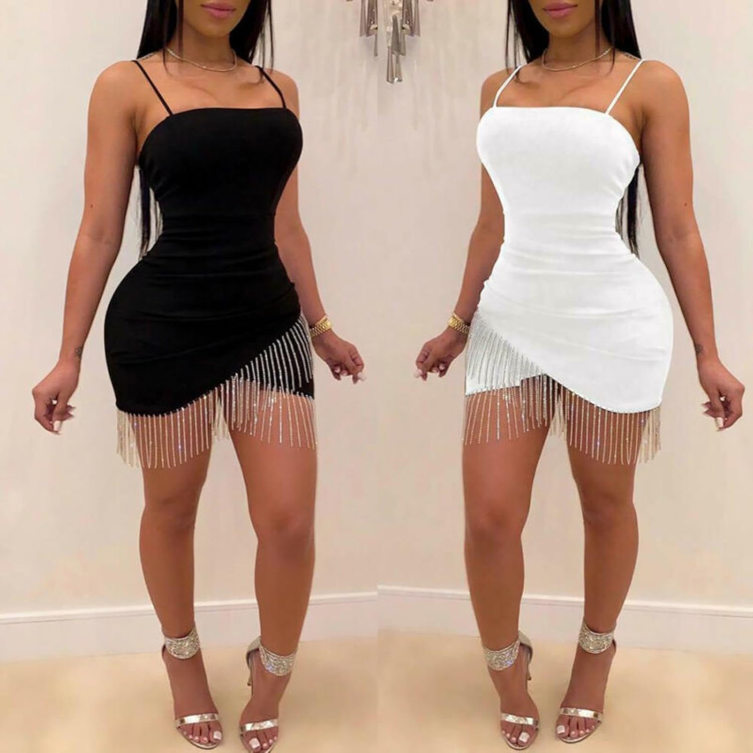 SHANHE Femmes Sexy Mode Moulante Glands Soirée Bal Nouveau en Robe Club Bandage Court Mini Vêtements pour Femmes Robes-Noir, S – Image 8