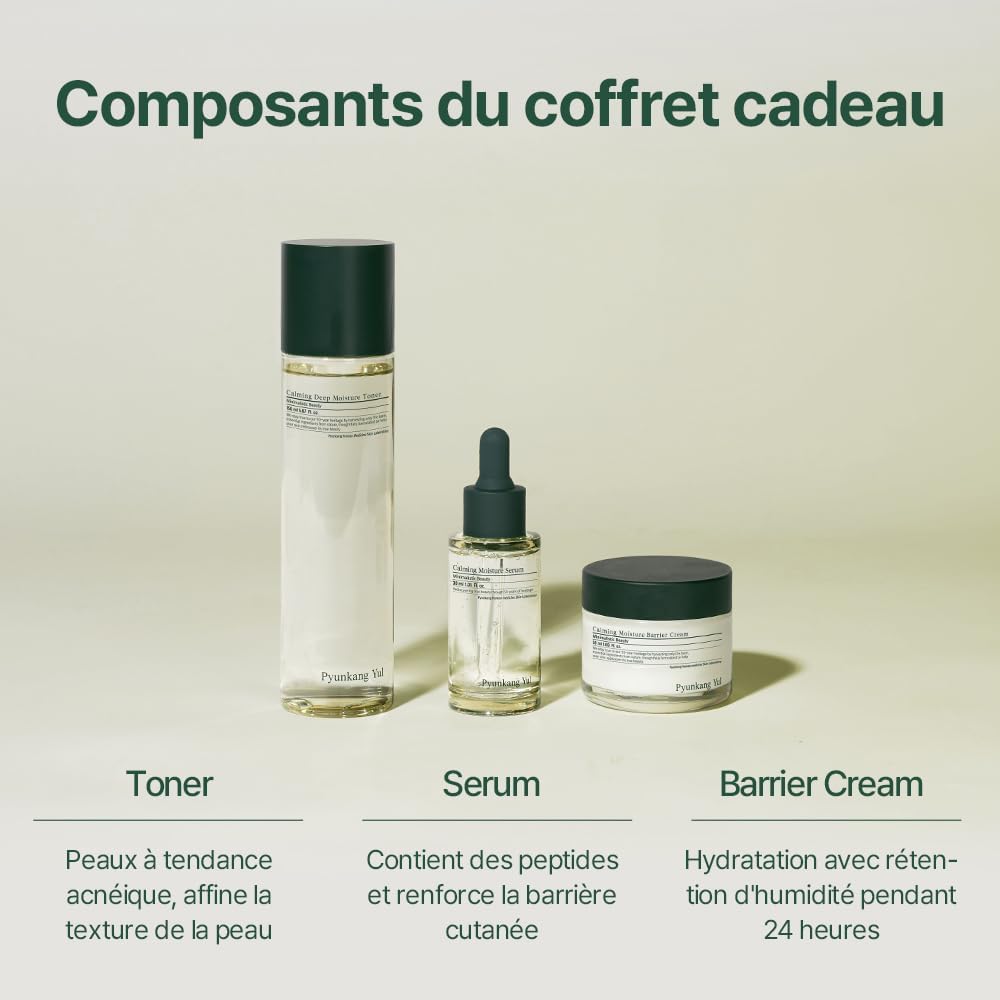 (PKY) Coffret cadeau de soins apaisants de Pyunkang Yul, apaiser instantanément les peaux sensibles, tonique exfoliant, sérum apaisant, et crème hydratante visage, végan (ensemble de 3 articles) – Image 6