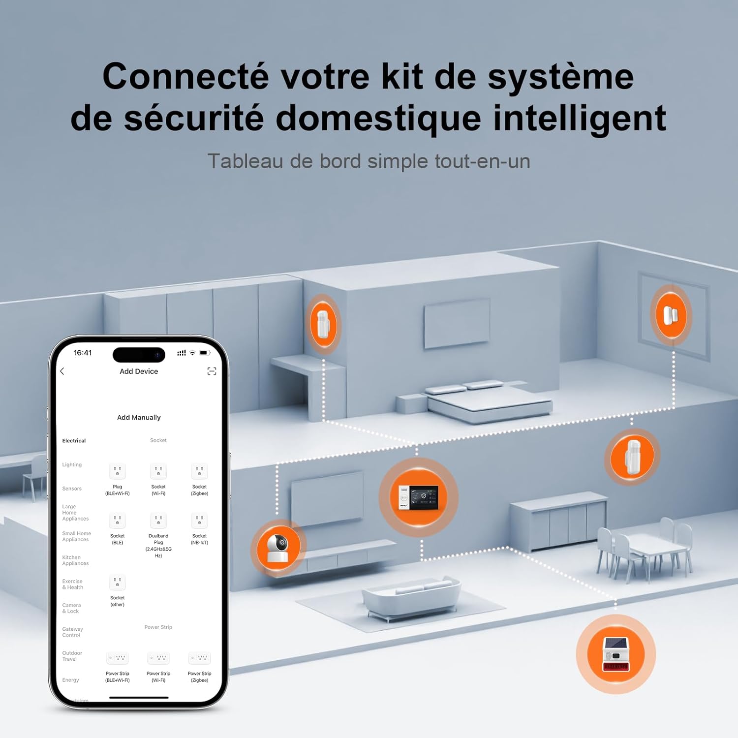 LWOHSI Système d'alarme sans fil, kit d'alarme avec écran tactile de 4,3 pouces, sans frais mensuels, compatible avec Alexa et Google pour les maisons et les appartements – Image 5