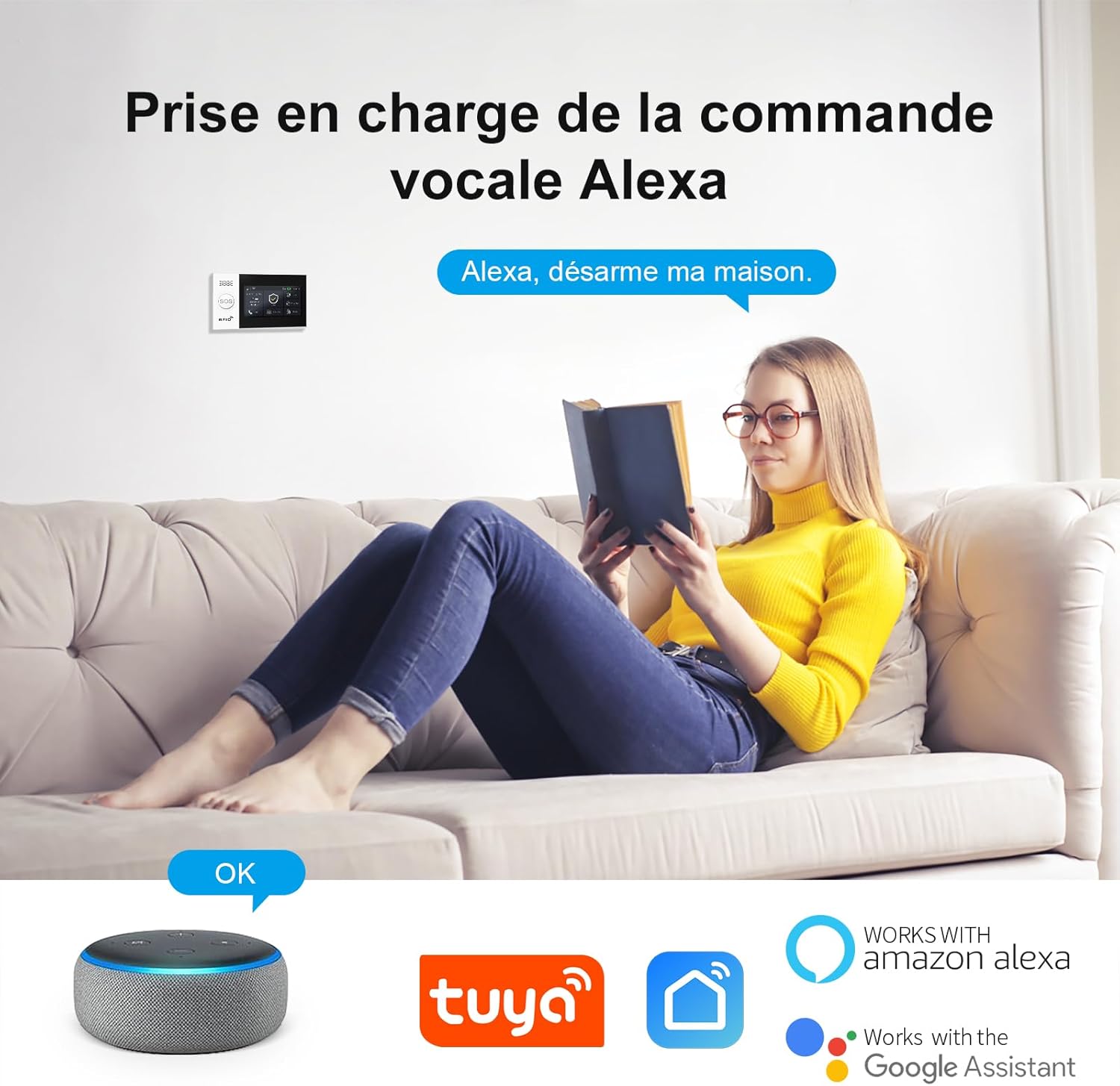 LWOHSI Système d'alarme sans fil, kit d'alarme avec écran tactile de 4,3 pouces, sans frais mensuels, compatible avec Alexa et Google pour les maisons et les appartements – Image 8