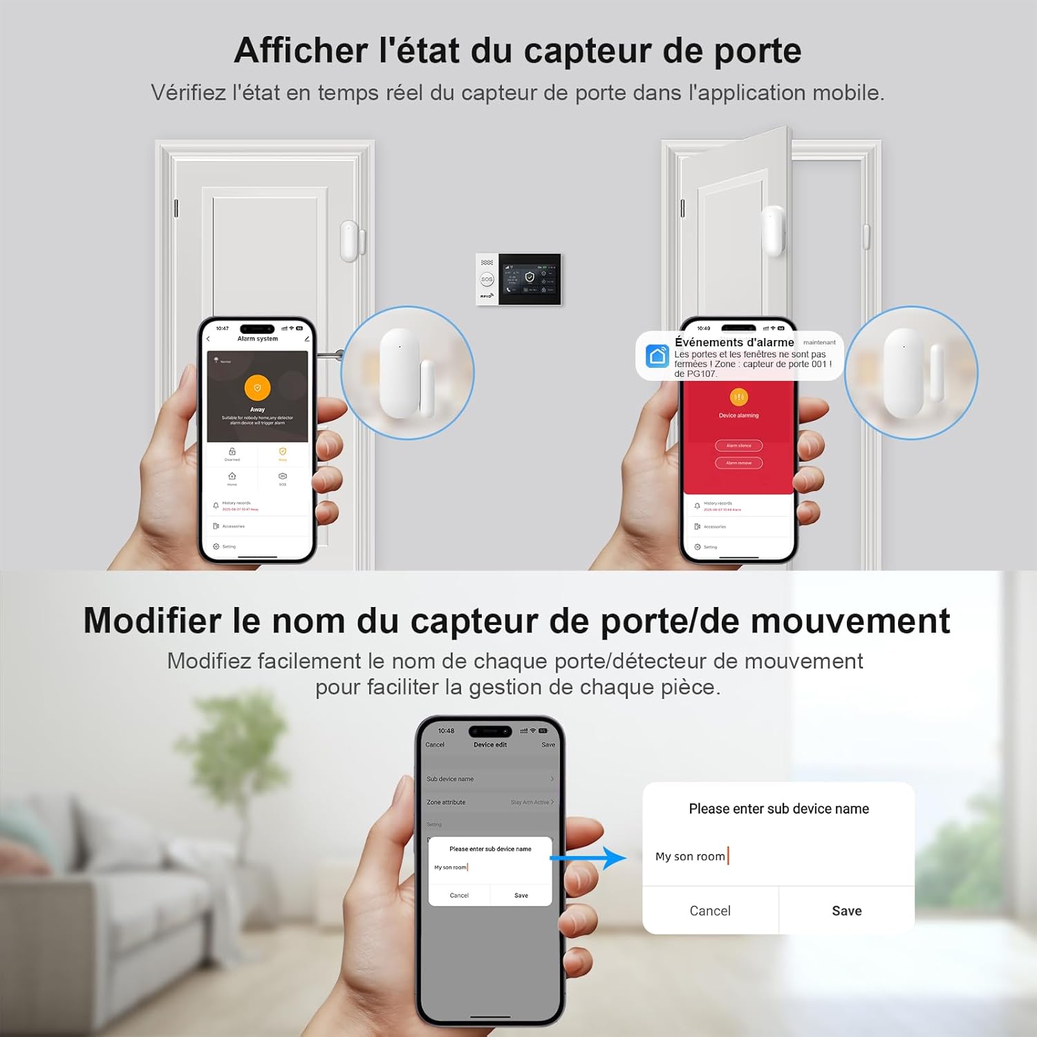 LWOHSI Système d'alarme sans fil, kit d'alarme avec écran tactile de 4,3 pouces, sans frais mensuels, compatible avec Alexa et Google pour les maisons et les appartements – Image 9