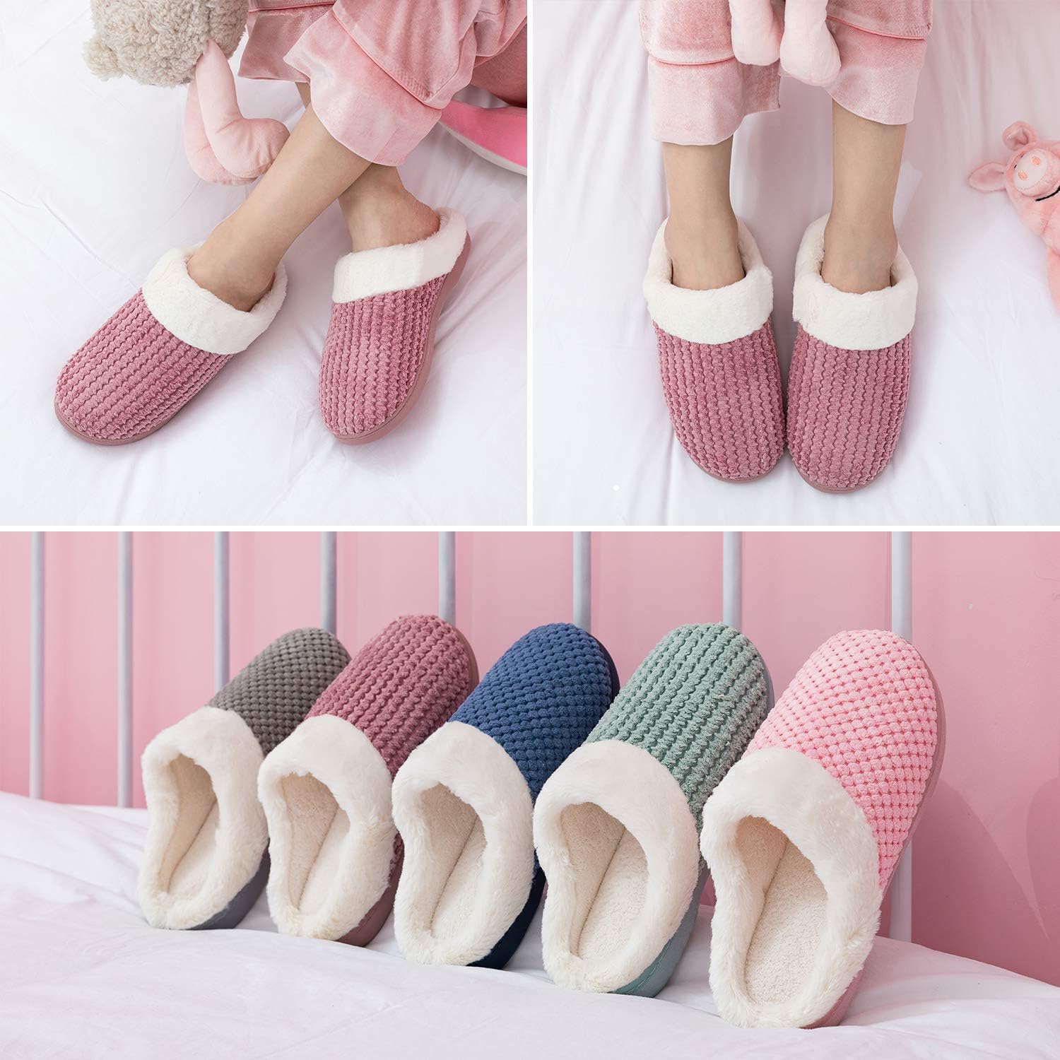 Pantoufles d'hiver chaudes et confortables pour femme, pantoufles en peluche à mémoire de forme, chaussures d'intérieur antidérapantes – Image 3