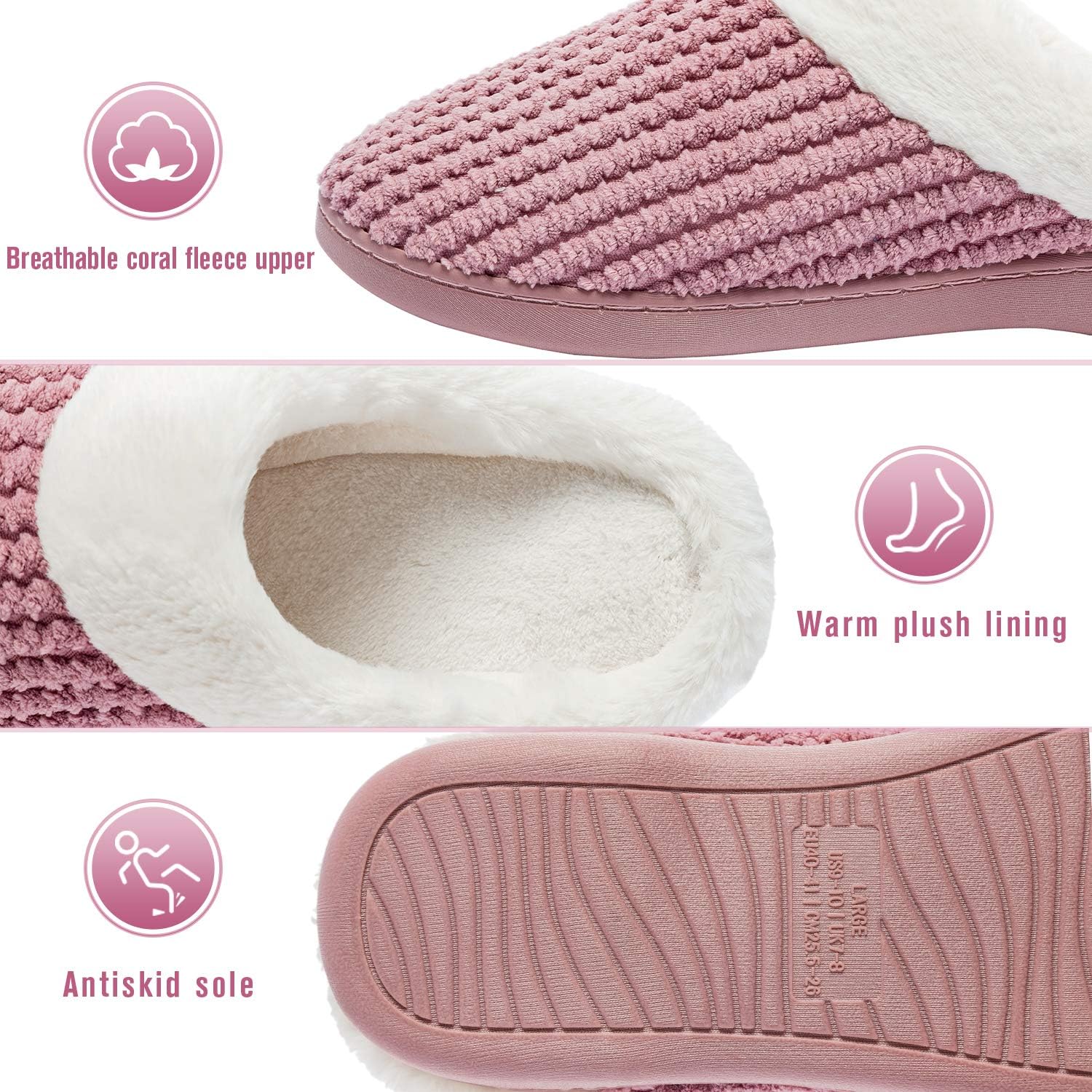Pantoufles d'hiver chaudes et confortables pour femme, pantoufles en peluche à mémoire de forme, chaussures d'intérieur antidérapantes – Image 7