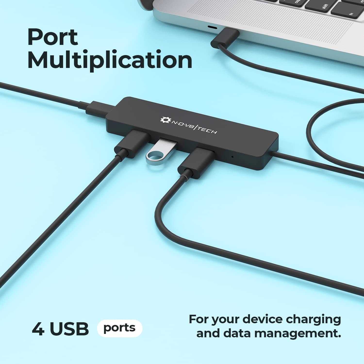 NOV8Tech Hub USB C 4 ports avec câble étendu de 0,6 m, hub USB C vers USB 4 ports USB 3.0, USB C vers USB Type A pour MacBook, Mac Pro, Mac Mini, iMac et appareils de type C – Image 3