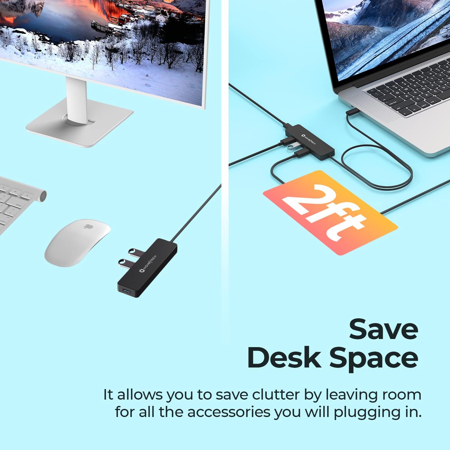 NOV8Tech Hub USB C 4 ports avec câble étendu de 0,6 m, hub USB C vers USB 4 ports USB 3.0, USB C vers USB Type A pour MacBook, Mac Pro, Mac Mini, iMac et appareils de type C – Image 4