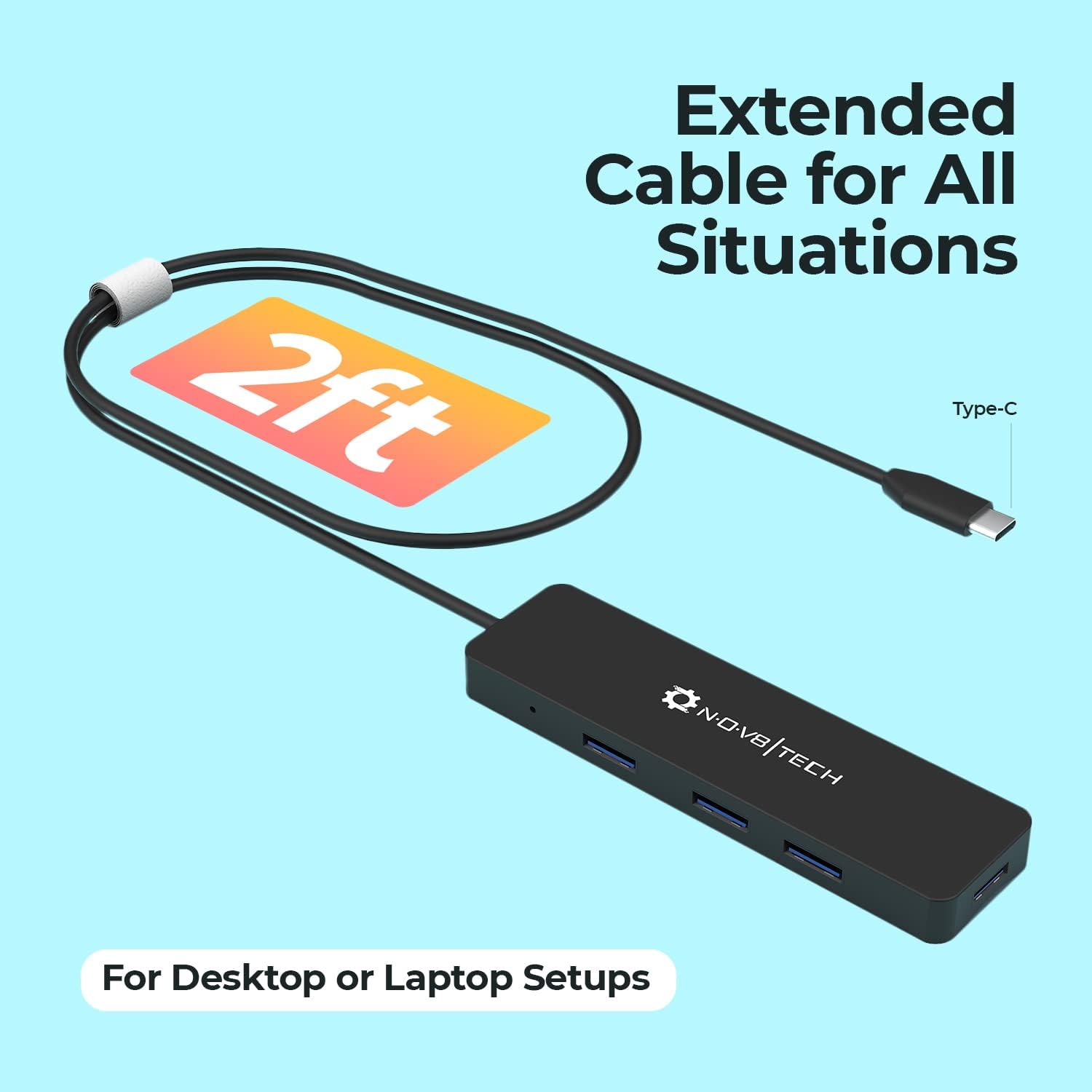 NOV8Tech Hub USB C 4 ports avec câble étendu de 0,6 m, hub USB C vers USB 4 ports USB 3.0, USB C vers USB Type A pour MacBook, Mac Pro, Mac Mini, iMac et appareils de type C – Image 8