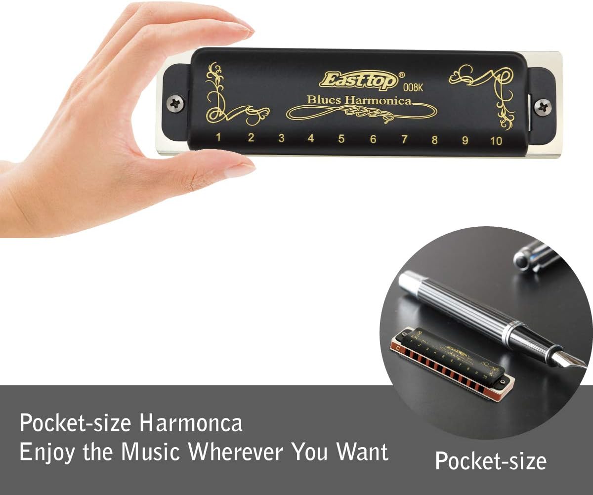 East top C Harmonica diatonique 10 trous 20 tons T008K avec étui noir Blues Harmonica pour adultes débutants étudiants enfants meilleur cadeau – Image 5