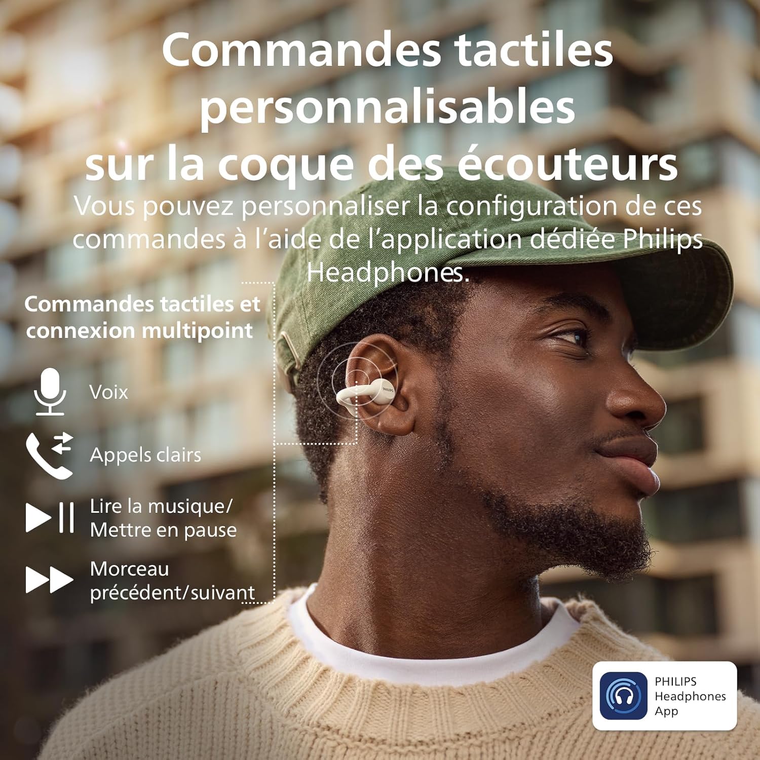 Philips TAQ2000WT Écouteurs sans fil véritables, conception à oreille ouverte – Bluetooth multipoint, autonomie de 28 heures, étui de chargement de poche, appels clairs – Blanc – Image 5