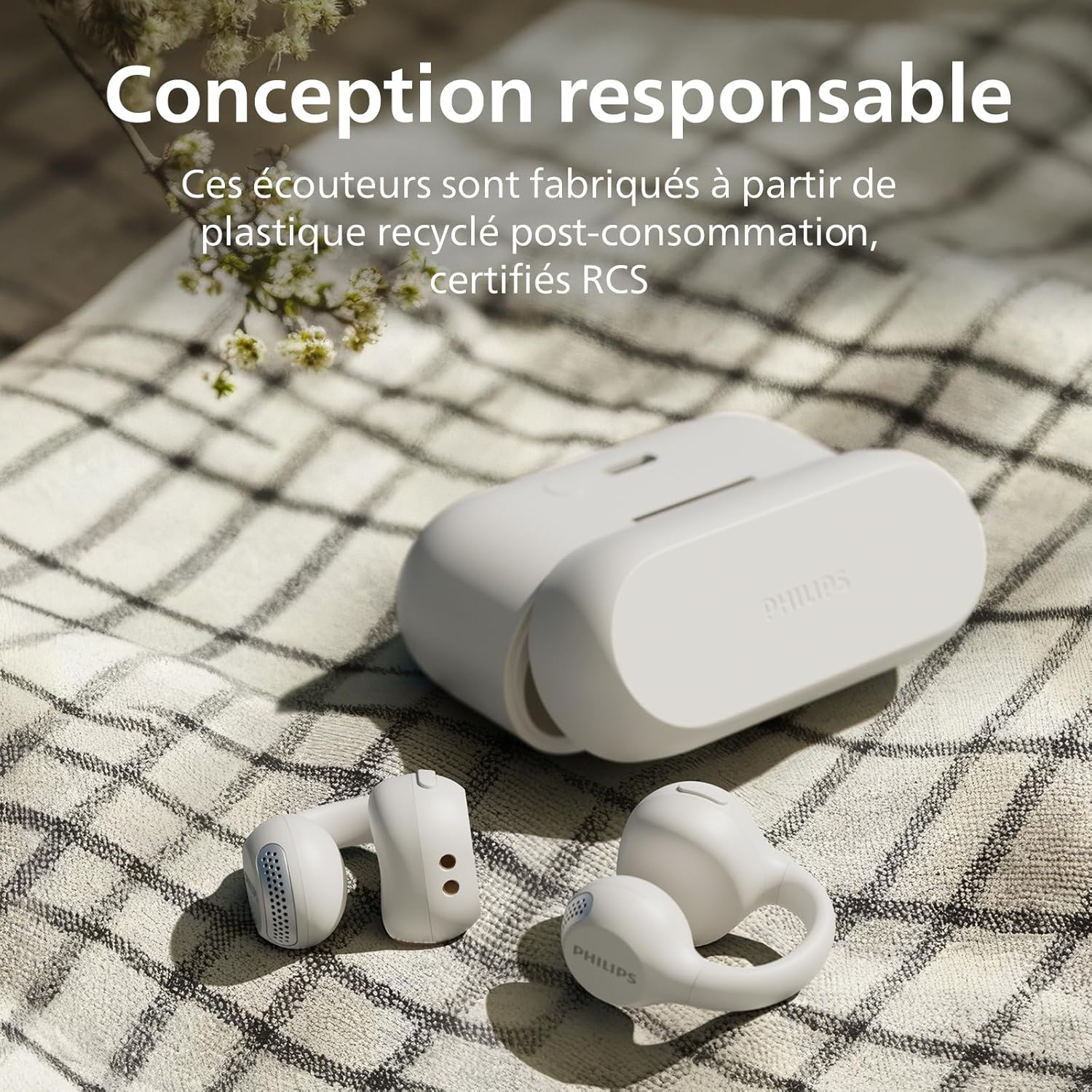 Philips TAQ2000WT Écouteurs sans fil véritables, conception à oreille ouverte – Bluetooth multipoint, autonomie de 28 heures, étui de chargement de poche, appels clairs – Blanc – Image 7