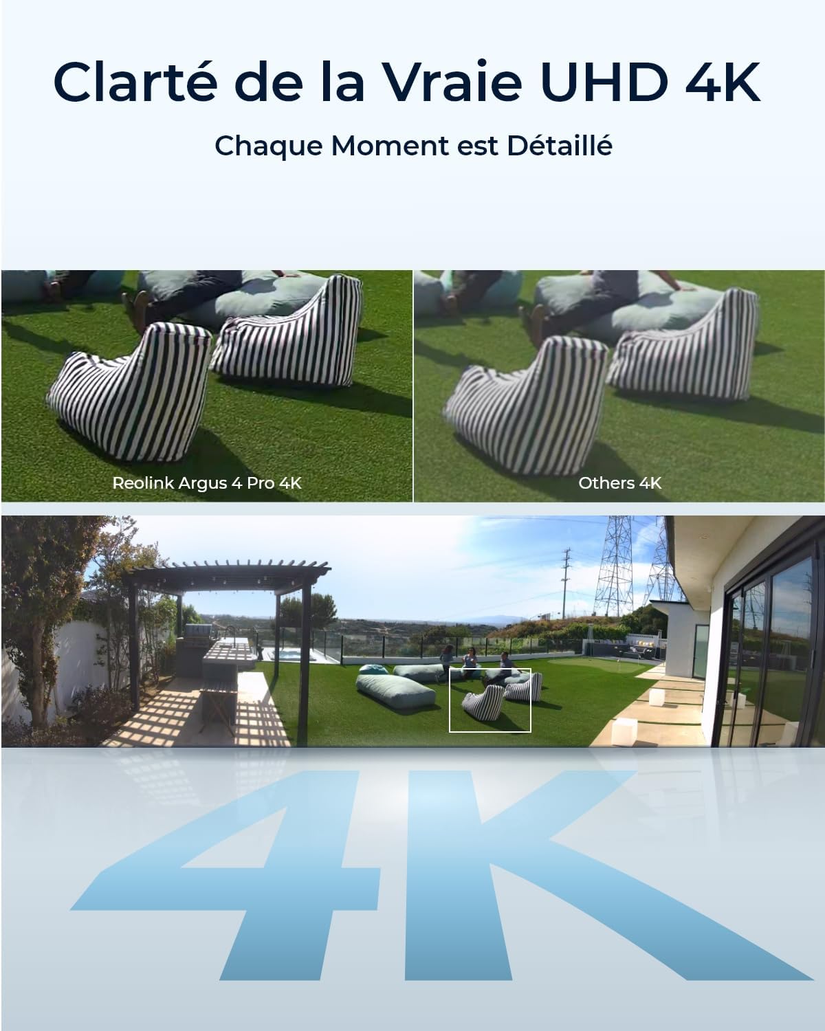 Reolink Caméra solaire extérieure WiFi sans fil 180° 4K avec vision nocturne ColorX et double assemblage d'image, WiFi 2,4/5 GHz, détection de personne/véhicule/animal, Argus 4 Pro + panneau solaire – Image 6