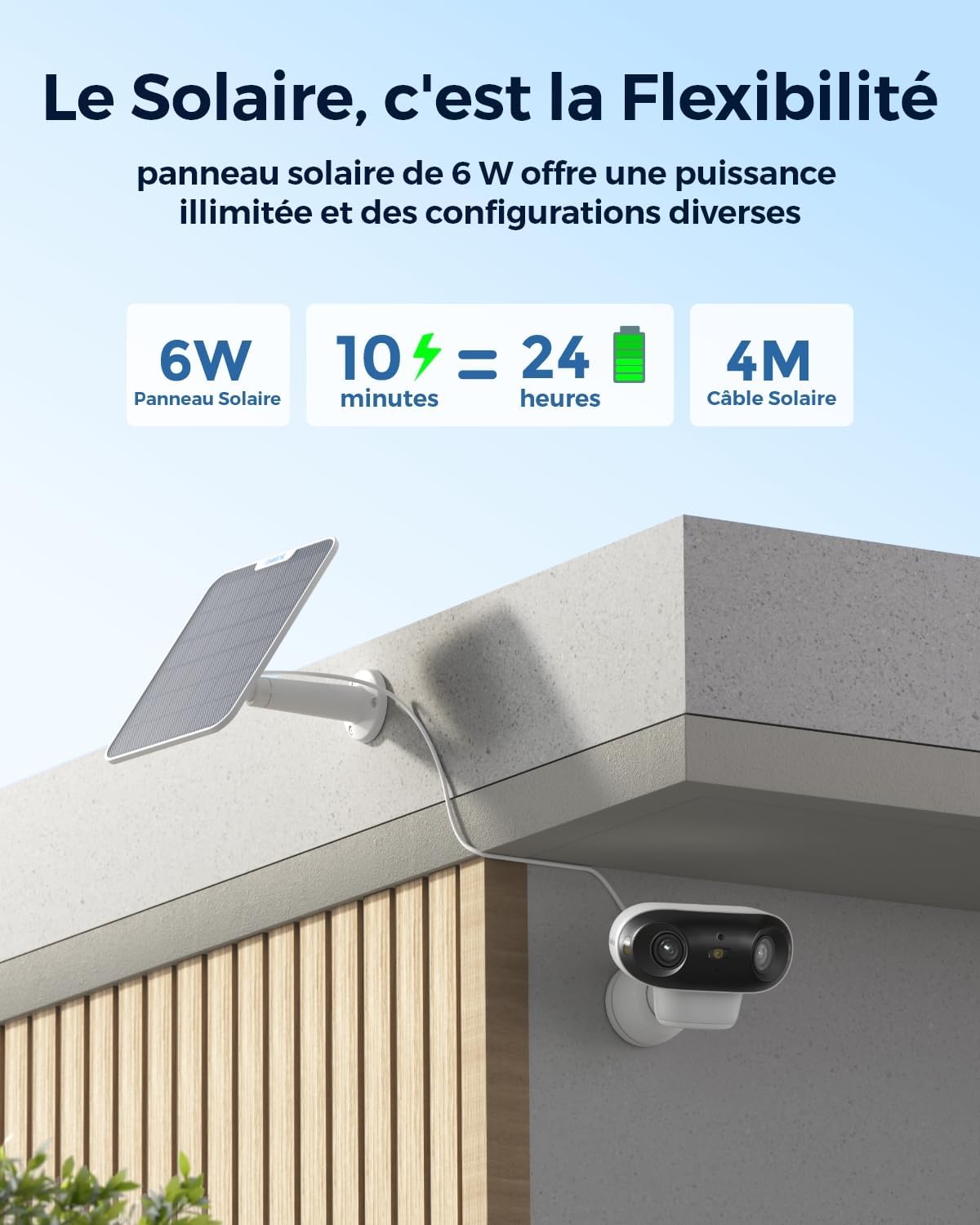 Reolink Caméra solaire extérieure WiFi sans fil 180° 4K avec vision nocturne ColorX et double assemblage d'image, WiFi 2,4/5 GHz, détection de personne/véhicule/animal, Argus 4 Pro + panneau solaire – Image 9