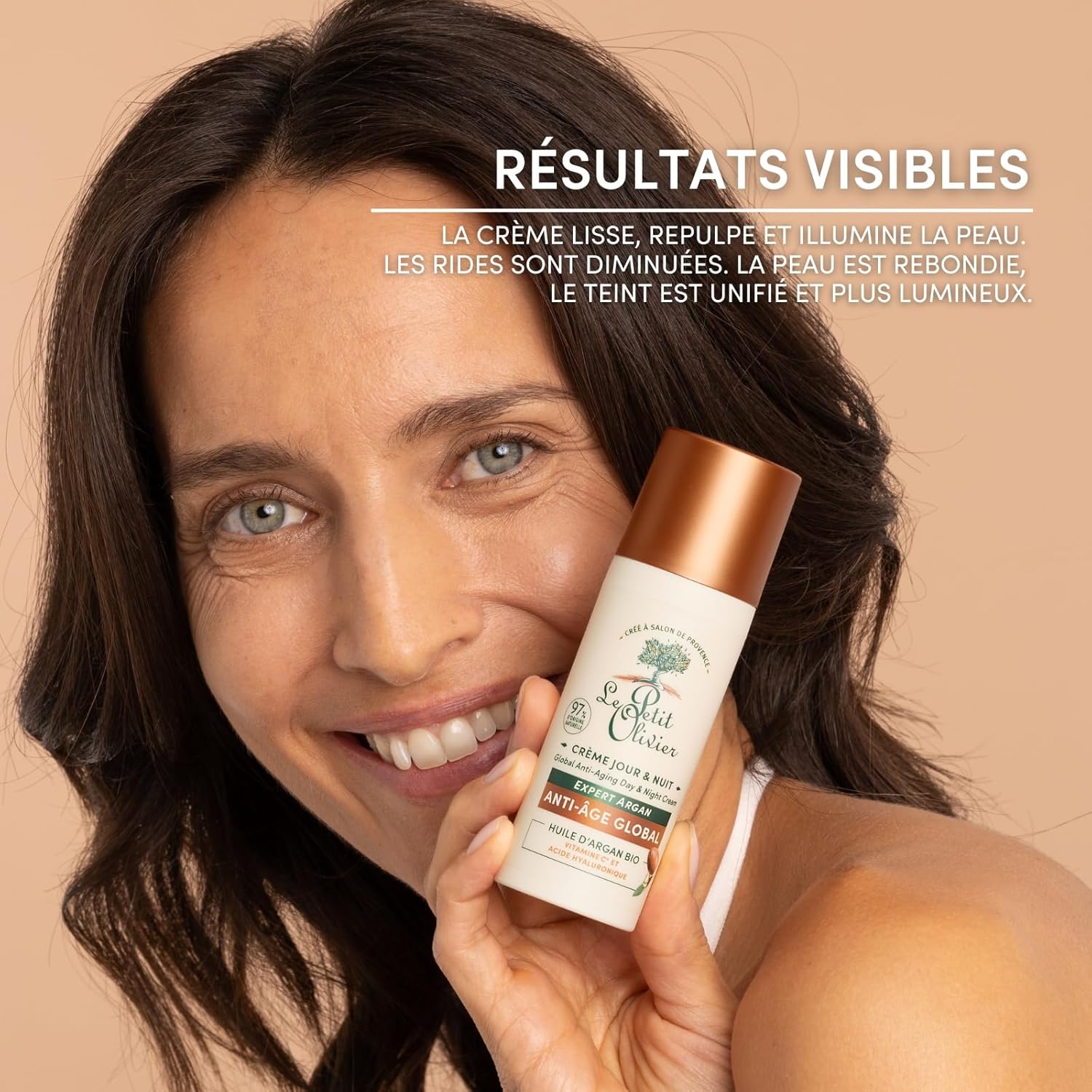 LE PETIT OLIVIER - Crème Anti-Âge Jour & Nuit - Huile d'Argan, Vitamine C & Acide Hyaluronique - Repulpe et éclaircit - Tous types de peaux - 97% d'origine naturelle - Fabriquée en France - 50 ml – Image 4